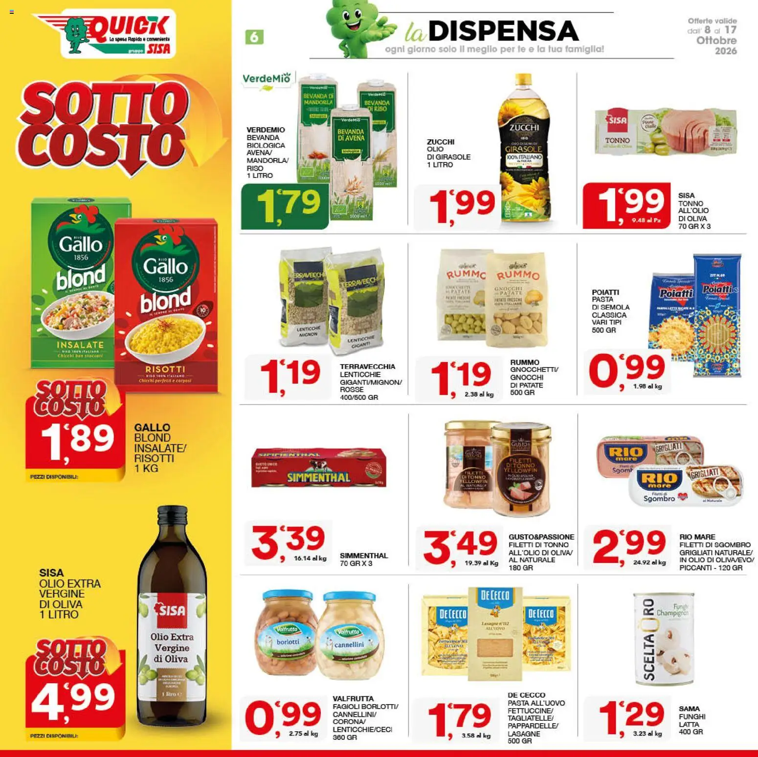 Volantino SISA del 08/10/2026 | Pagina: 6 | Prodotti: De Cecco, Mandorla, Funghi, Lasagne