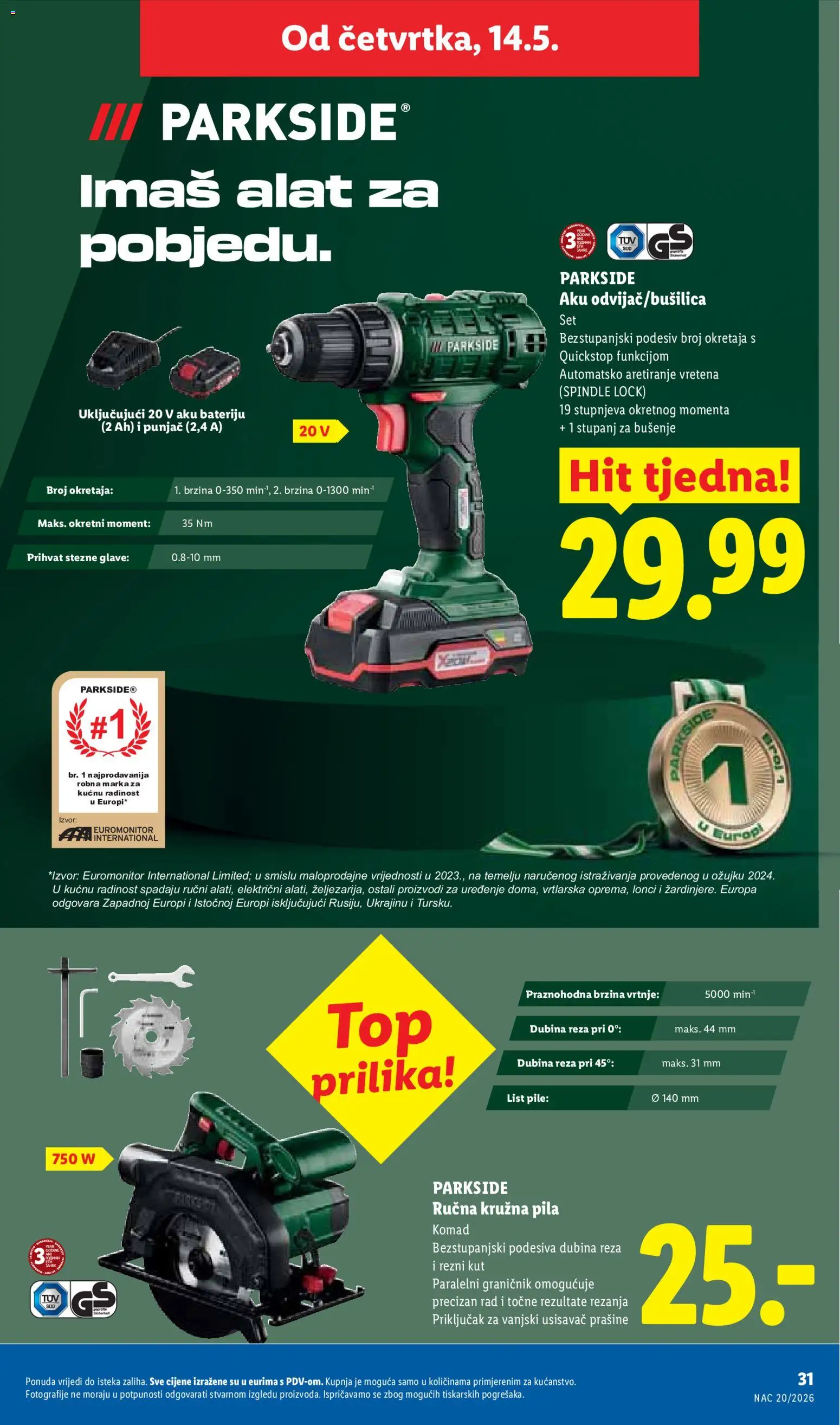 Lidl katalog | vrijedi od 11.05.2026 | Stranica: 31 | Proizvodi: Usisavač, Alat, Pila, Parkside