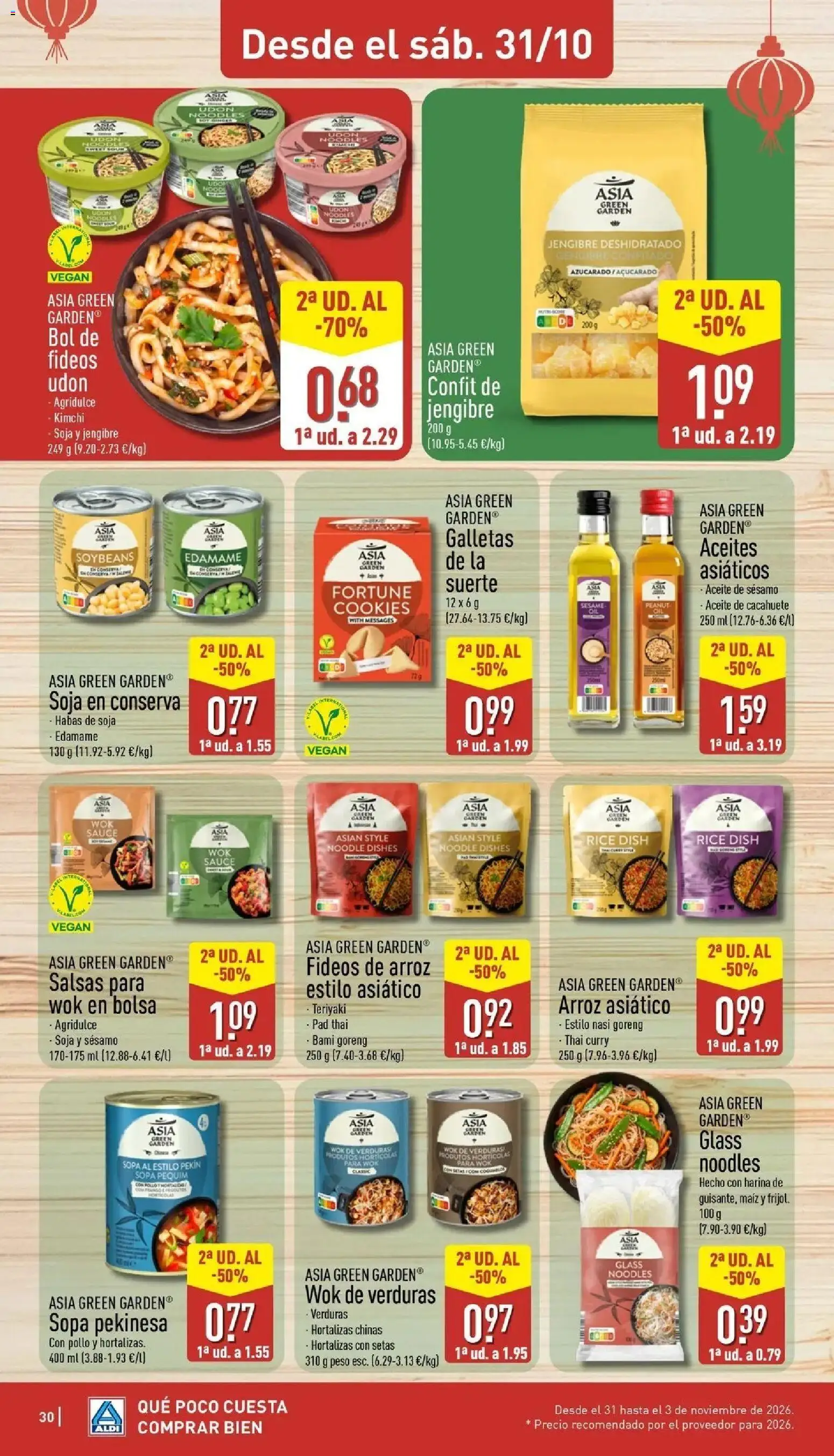 Aldi - Qué poco cuesta comprar bien │ válido desde el 26/10/2026 | Página: 30 | Productos: Aceite de cacahuete, Kimchi, Arroz, Fideos