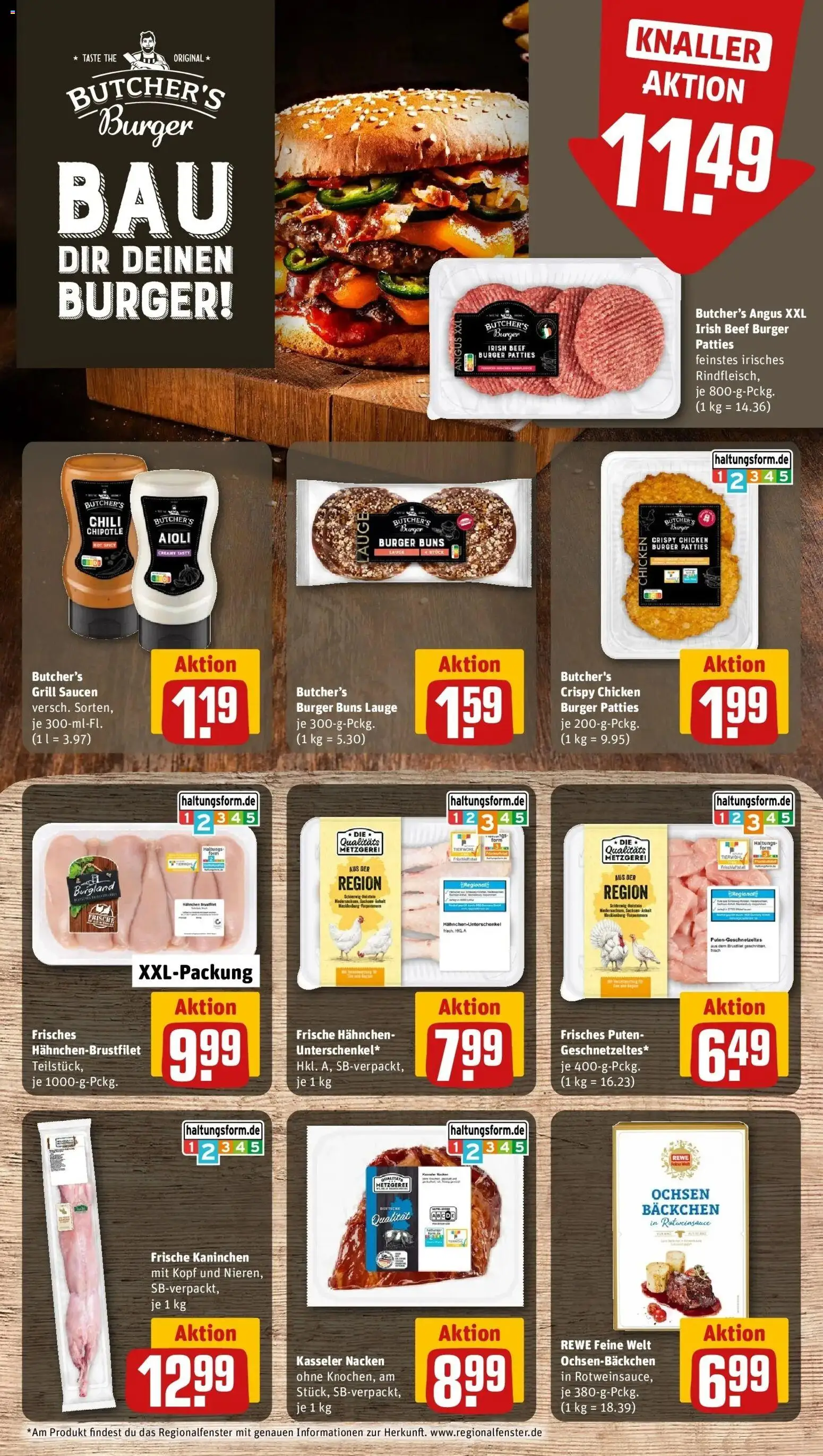 REWE Prospekt ab 05.10.2026 zum Blättern » Angebote | Seite: 11 | Produkte: Hahnchen, Kaninchen, Burger, Kasseler nacken