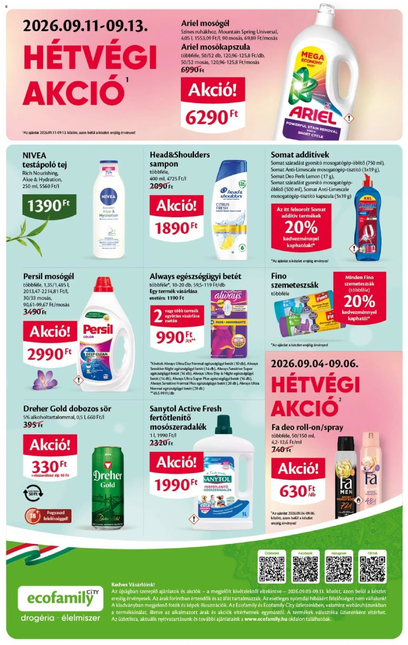Ecofamily akciós ujság - amely érvényes a következő dátumtól: 2026.09.03. | Oldal: 4 | Termékek: Kapszula, Dreher, Szemeteszsák, Always