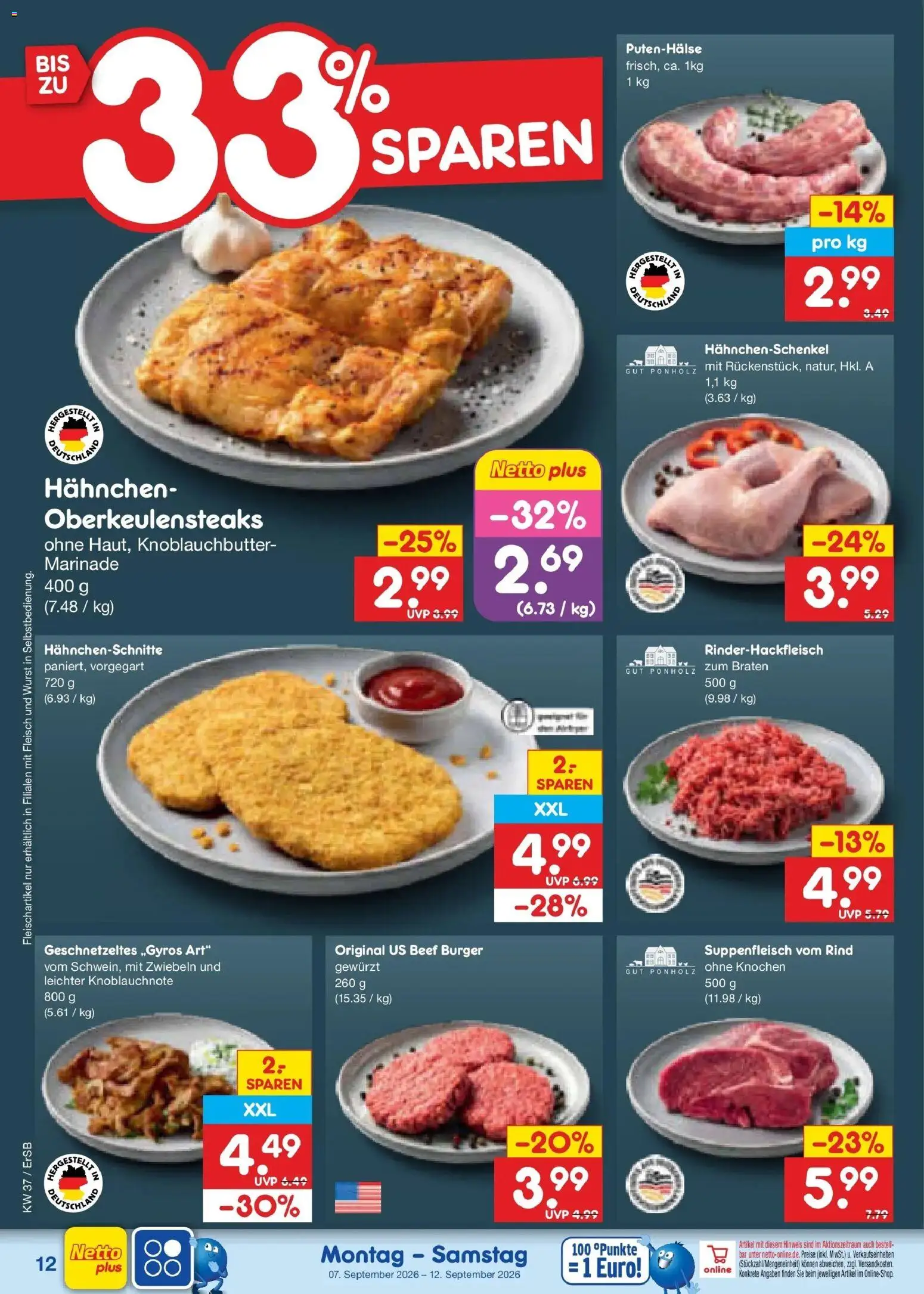Netto Marken-Discount Prospekt Naumburg – gültig ab 07.09.2026 | Seite: 18 | Produkte: Hahnchenschenkel, Suppenfleisch, Wurst, Fleisch