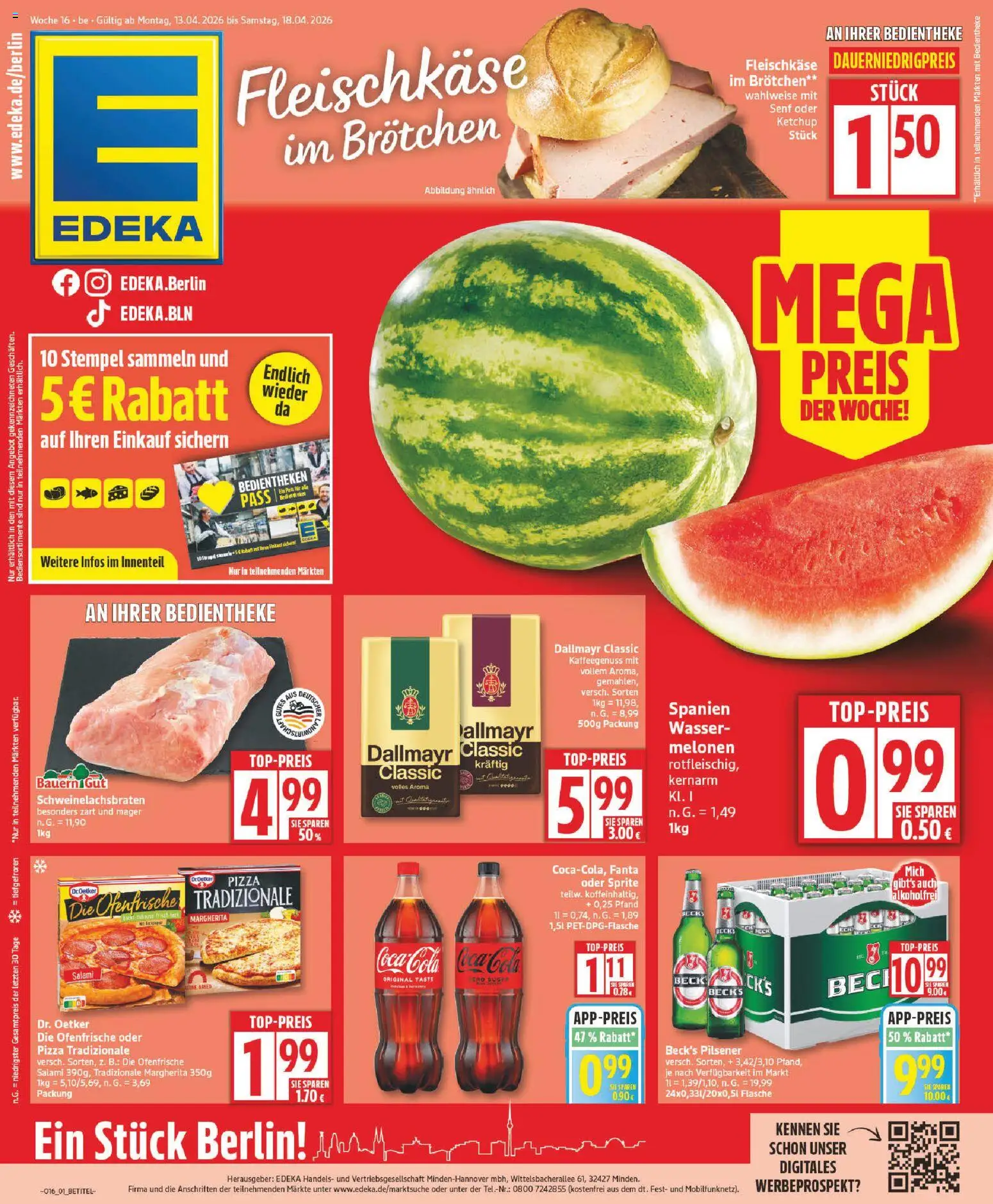 Edeka Prospekt 	 – gültig ab 13.04.2026 | Seite: 1 | Produkte: Coca cola, Ofenfrische, Dallmayr, Ketchup