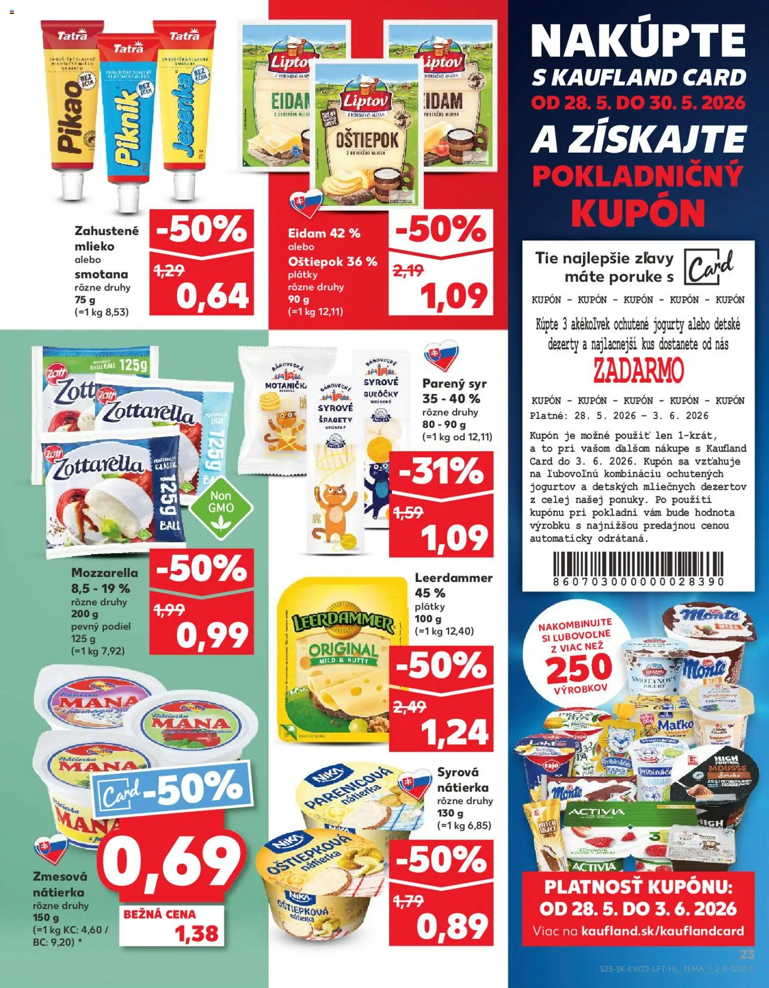 Nové Kaufland akcie – leták je platný od 28.05.2026 | Strana: 23 | Produkty: Mlieko, Syr, Mozzarella, Nátierka