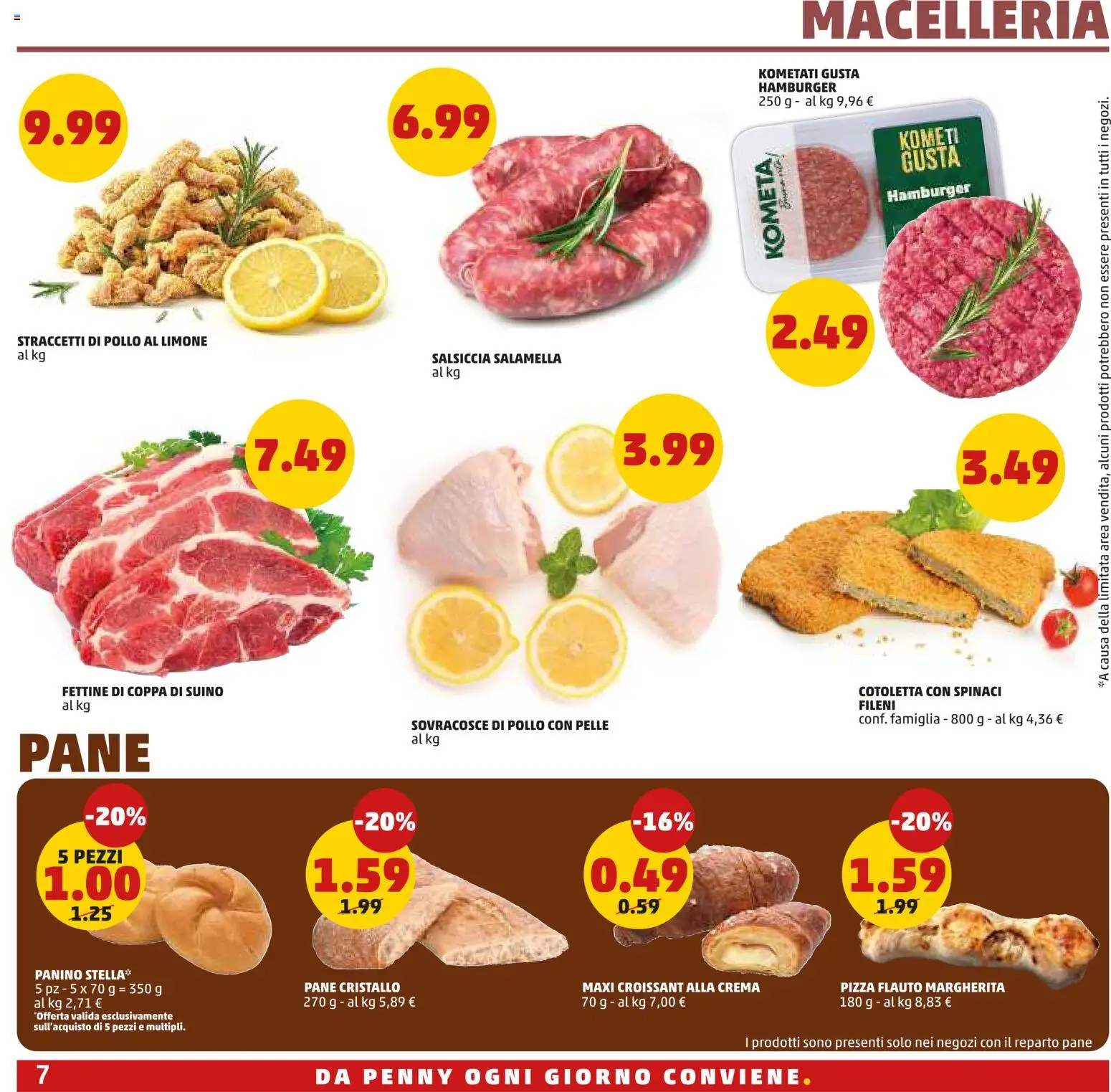 Volantino PENNY del 02/07/2026 | Pagina: 7 | Prodotti: Pane, Pizza, Salsiccia, Croissant