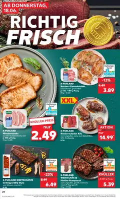 Kaufland Prospekt Stuttgart ab 18.06.2026 gültig | Seite: 24 | Produkte: Rinderrouladen, Spare ribs, Steak