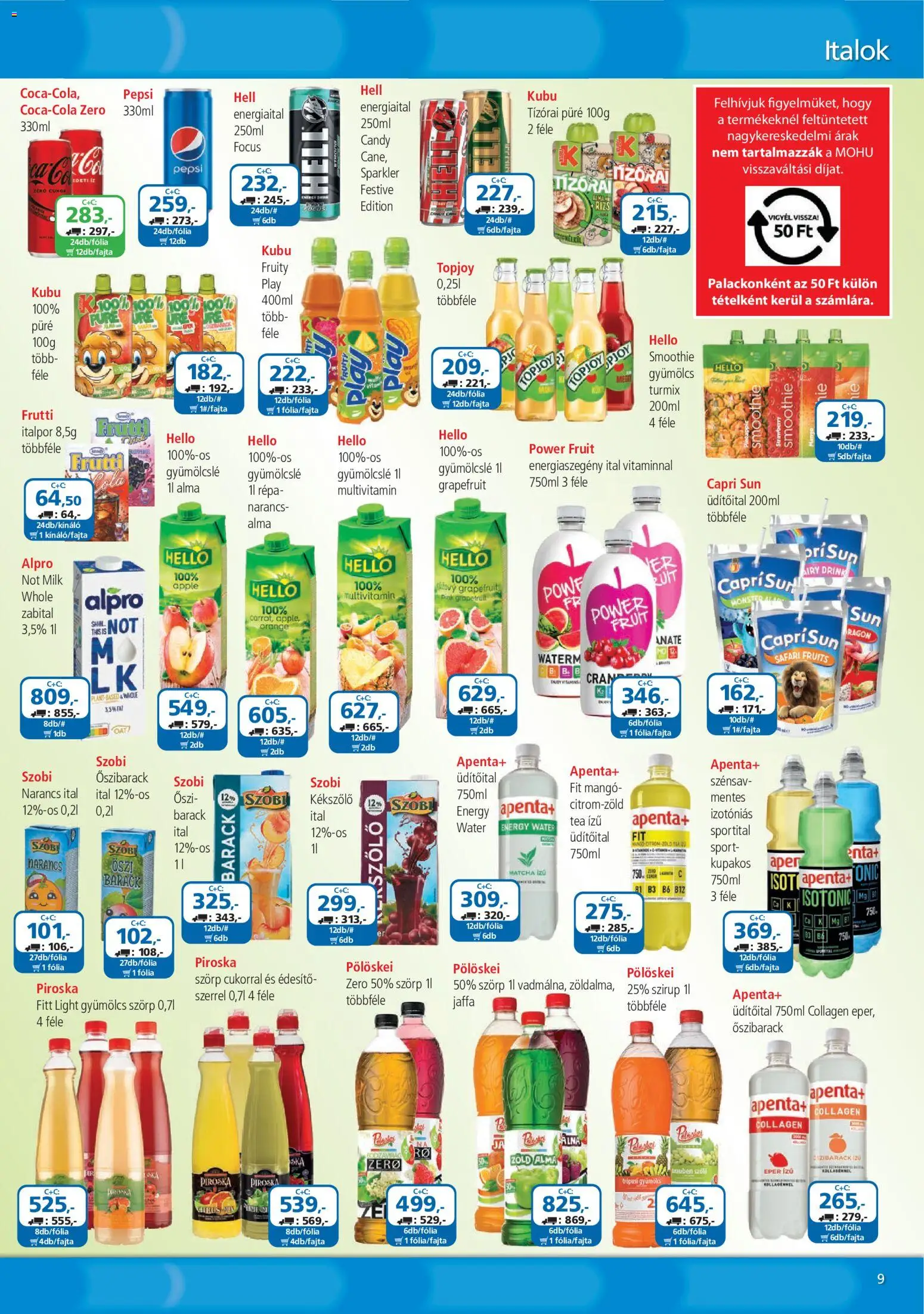 ÁRKLUB akciós ujság - amely érvényes a következő dátumtól: 2026.09.01. | Oldal: 9 | Termékek: Italok, Püré, Alma, Multivitamin