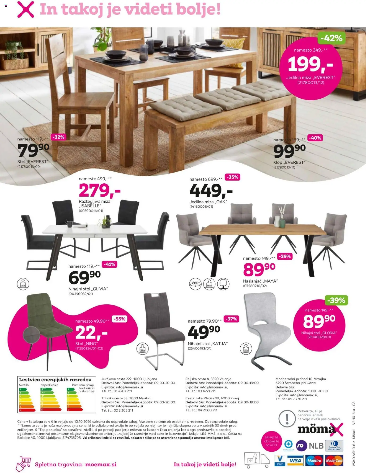Novi Mömax katalog ponudbe – veljaven od 27.09.2026 | Stran: 8 | Izdelki: Naslanjač, Jedilna miza, Miza, Stol