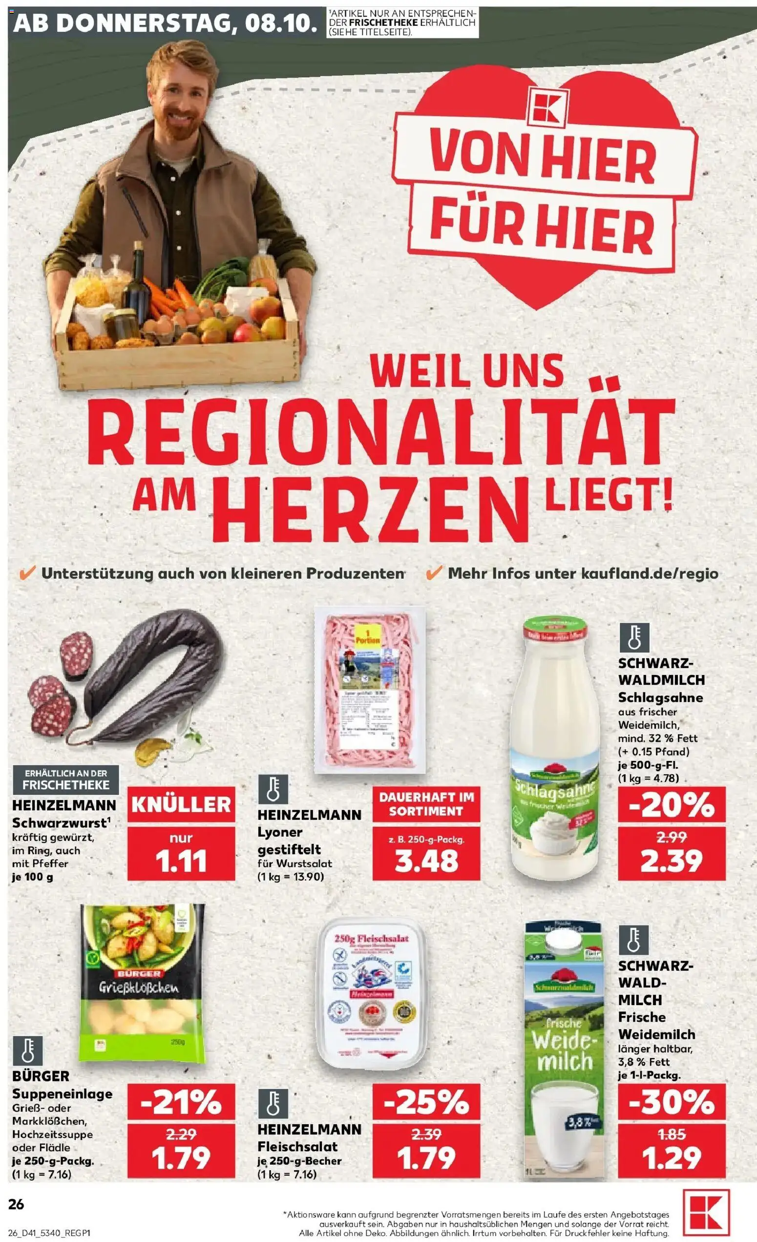 Prospekt Kaufland ab 08.10.2026 » Angebote Online zum Blättern | Seite: 26 | Produkte: Grieß, Milch, Burger, Pfeffer