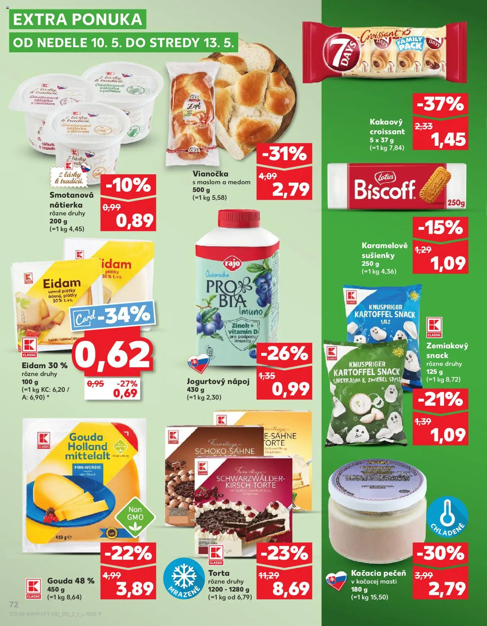Nové Kaufland akcie – leták je platný od 07.05.2026 | Strana: 72 | Produkty: Gouda, Eidam, Vianočka, Torta