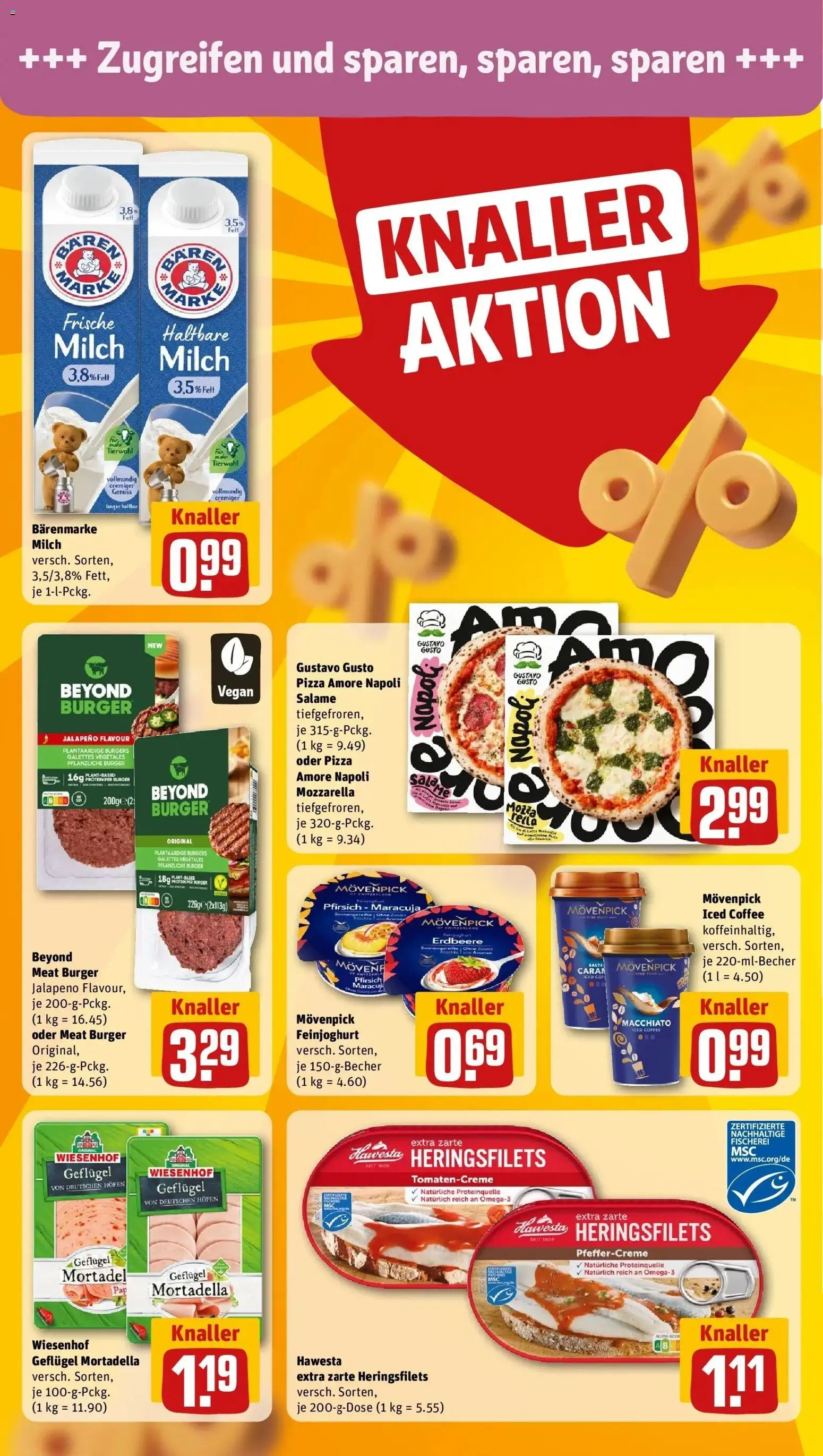 Rewe Prospekt München – gültig ab 17.05.2026 | Seite: 8 | Produkte: Mozzarella, Haltbare milch, Burger, Pizza