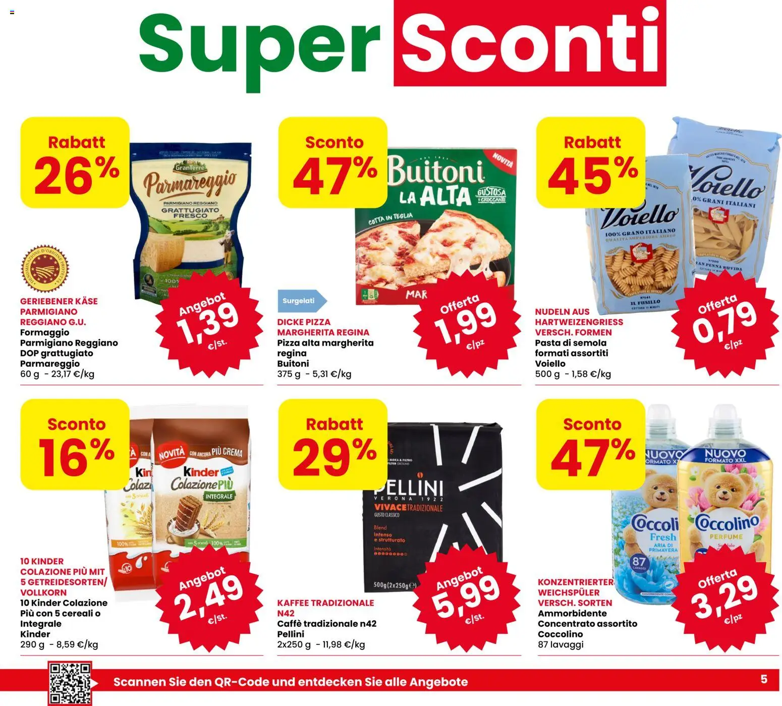 Volantino Eurospar del 17/09/2026 | Pagina: 5 | Prodotti: Ammorbidente, Pasta di semola, Pasta, Parmigiano