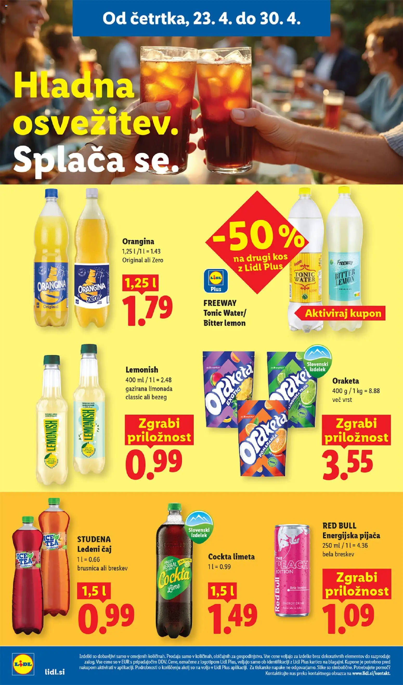 Novi Lidl katalog ponudbe – veljaven od 23.04.2026 | Stran: 12 | Izdelki: Limeta, Kos, Ledeni čaj, Breskev