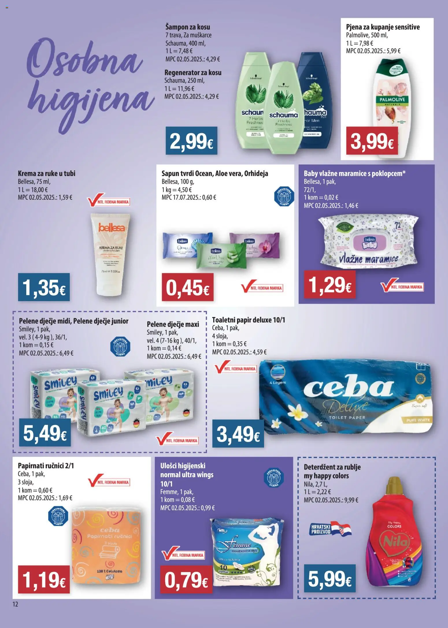 NTL katalog | vrijedi od 19.08.2026 | Stranica: 12 | Proizvodi: Regenerator za kosu, Deterdžent, Maramice, Nila