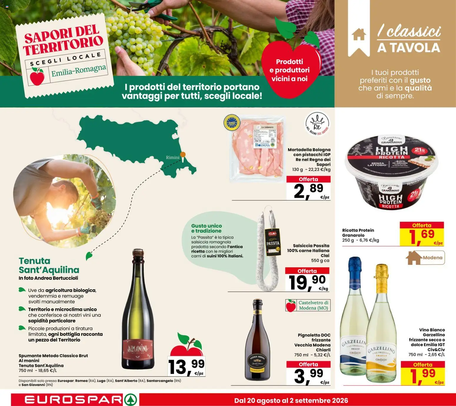 Volantino Eurospar del 20/08/2026 | Pagina: 10 | Prodotti: Carne, Ricotta, Pistacchi, Bottiglia