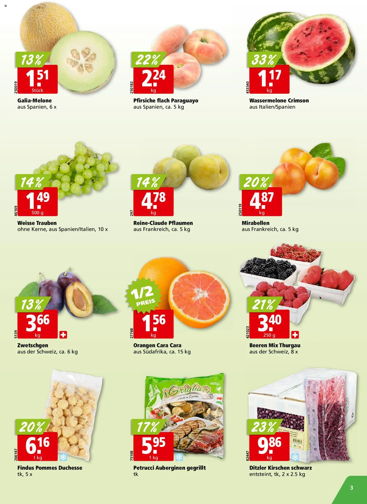 Aligro aktionen Schlieren, Gossau SG, Frauenfeld, Rapperswil-Jona, Sargans, Bern – gültig ab 03.08.2026 | Seite: 3 | Produkte: Zwetschgen, Kirschen, Orangen, Wassermelone