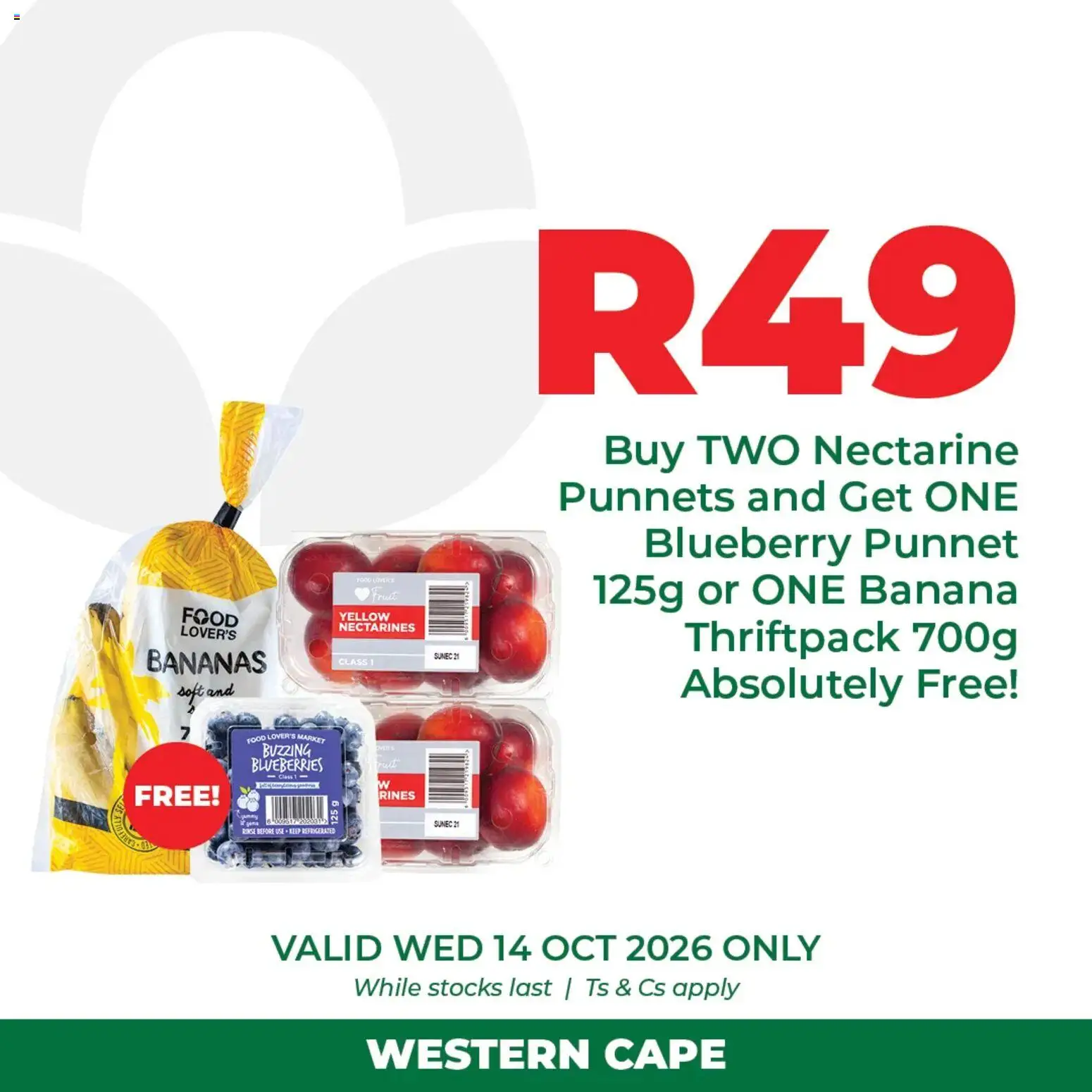 New Food Lover's Market catalogue – valid from 14/10/2026 | Page: 1 | Products: Blueberries, Bananas, Fruit, Nectarines