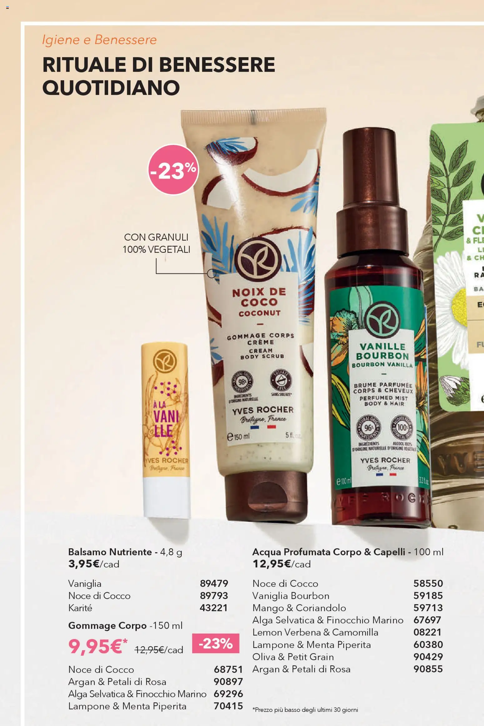 Volantino Yves Rocher del 23.04.2026 | Pagina: 52 | Prodotti: Balsamo, Bourbon, Scrub, Menta