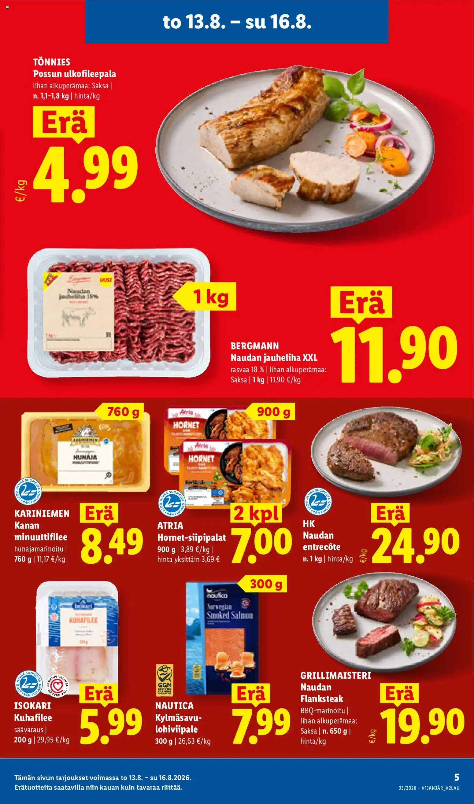 Lidl tarjoukset - Tampere – voimassa 13/08/2026 alkaen | Sivu: 5 | Tuotteet: Jauheliha, Naudan entrecôte, Entrecote, Hunaja
