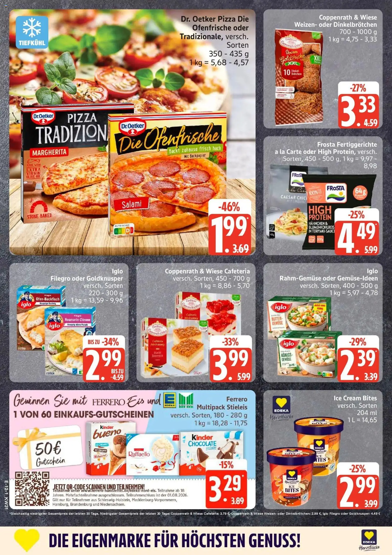 Edeka Prospekt Schwarzenbek – gültig ab 27.07.2026 | Seite: 13 | Produkte: Butter, Ofenfrische, Fertiggerichte, Pizza