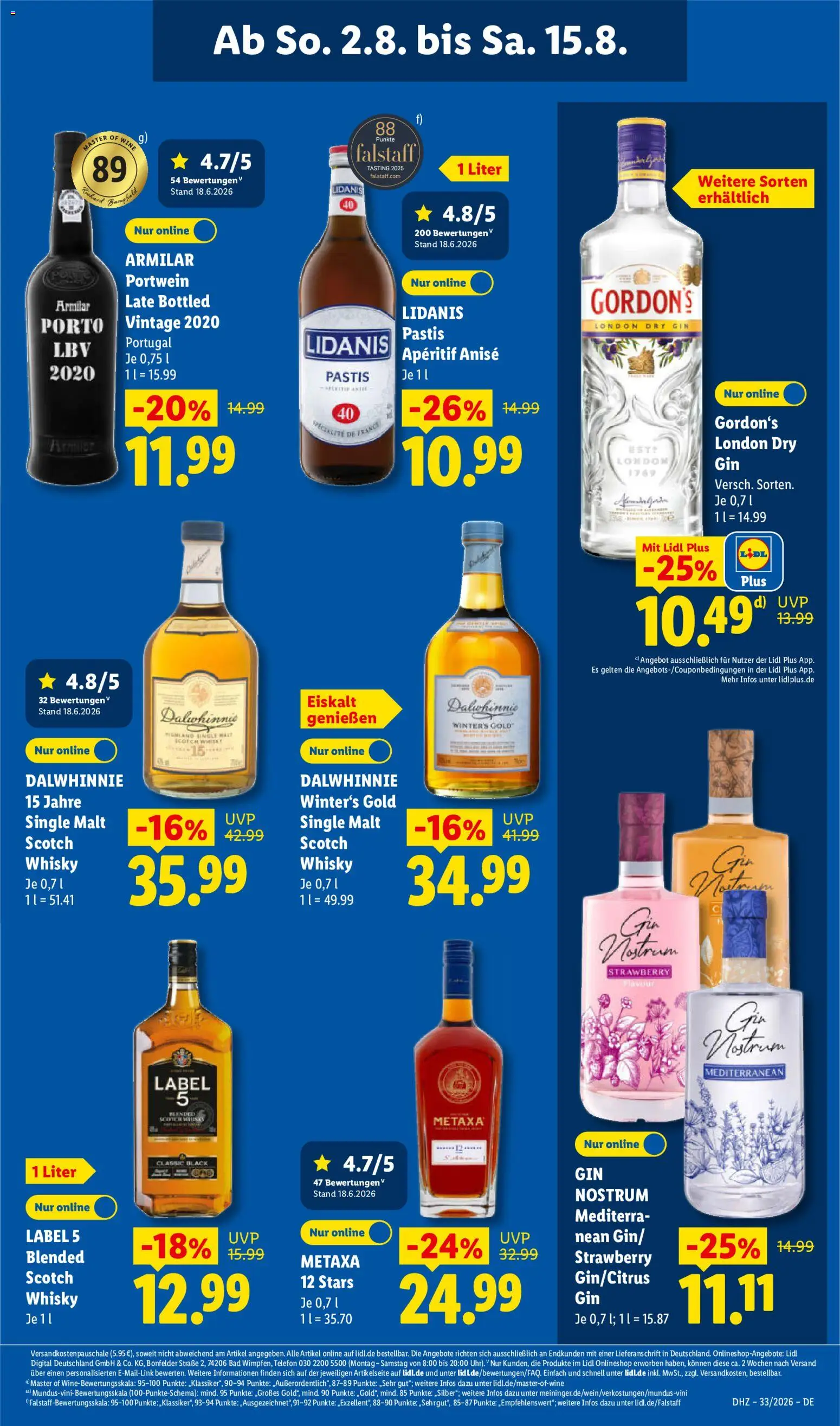 Lidl Prospekt – gültig ab 10.08.2026 | Seite: 25 | Produkte: Whisky, Bad, Metaxa, Telefon