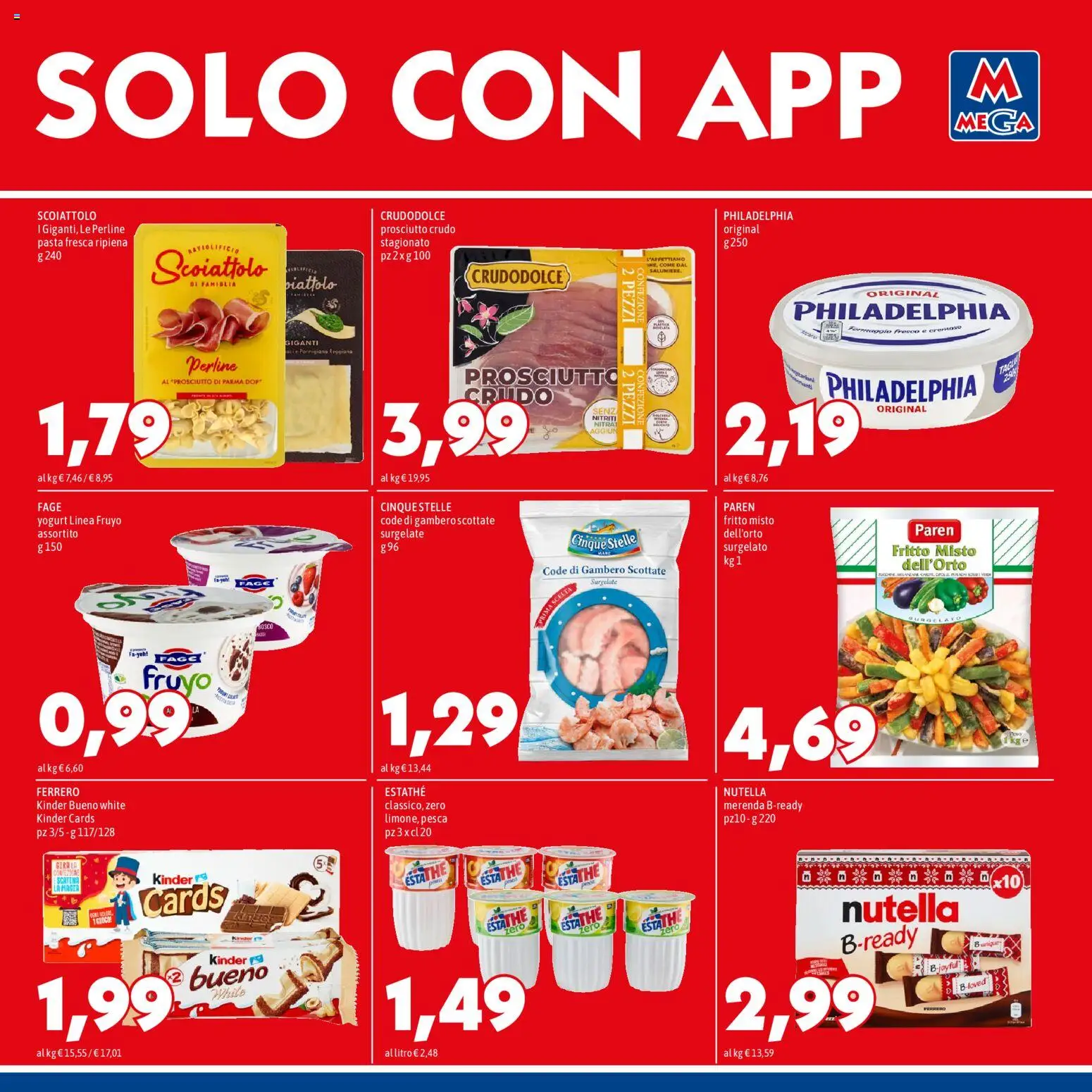 Volantino Mega del 28.05.2026 | Pagina: 7 | Prodotti: Prosciutto Crudo, Yogurt, Pasta, Nutella
