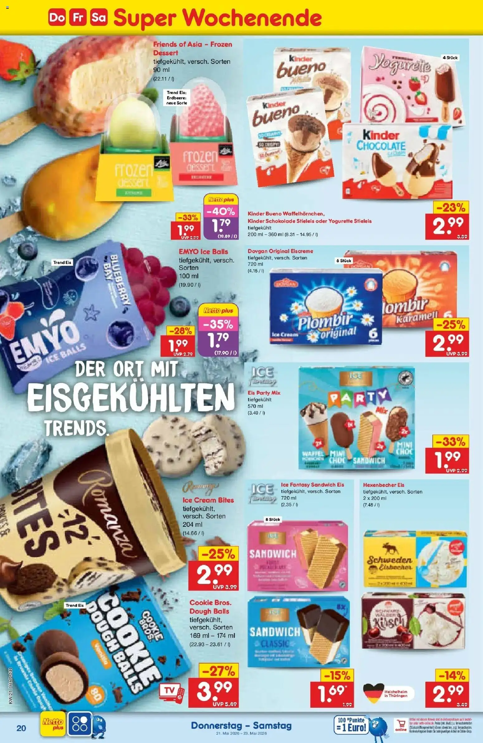 Netto Marken-Discount Prospekt Kröpelin	 – gültig ab 17.05.2026 | Seite: 20 | Produkte: Kinder schokolade, Schokolade, Eiscreme, Eis