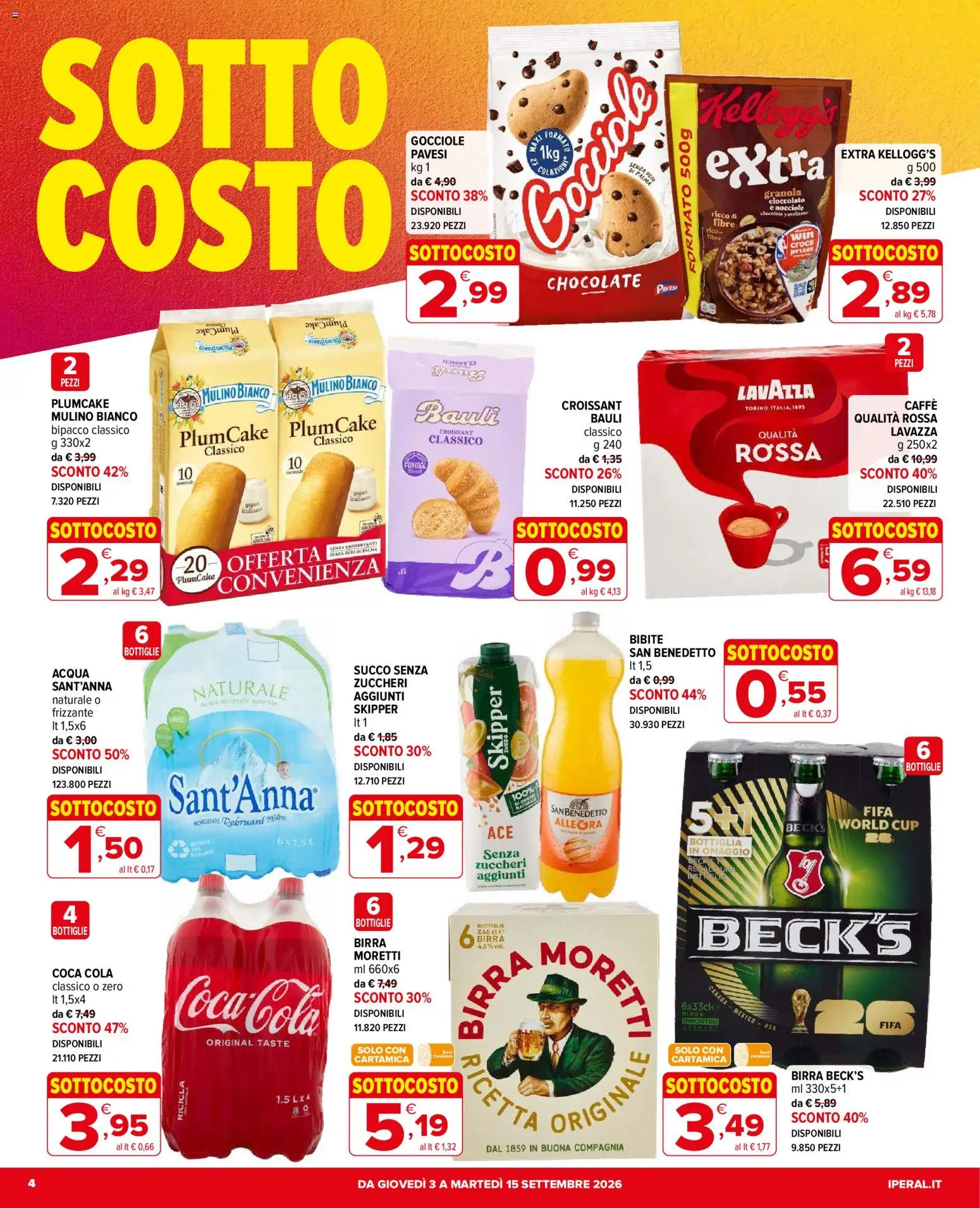 Volantino Iperal del 03/09/2026 | Pagina: 4 | Prodotti: Birra Beck's, Cioccolato, Succo, Acqua minerale