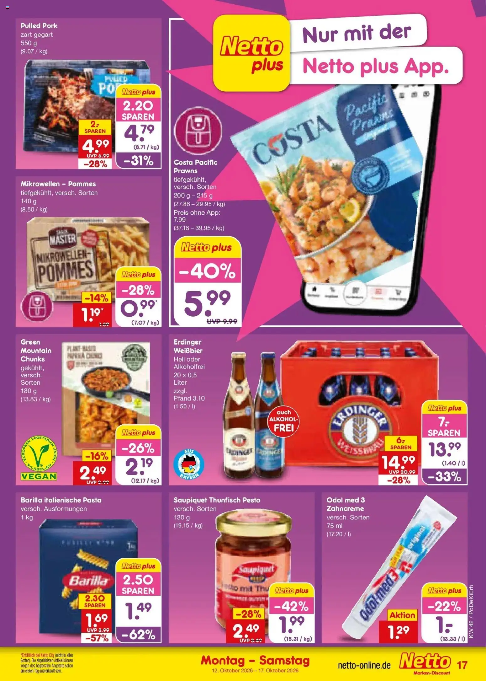 Netto Marken-Discount Prospekt Bad Friedrichshall (ab 12.10.2026) » Angebote | Seite: 19 | Produkte: Erdinger, Thunfisch, Weißbier, Pasta