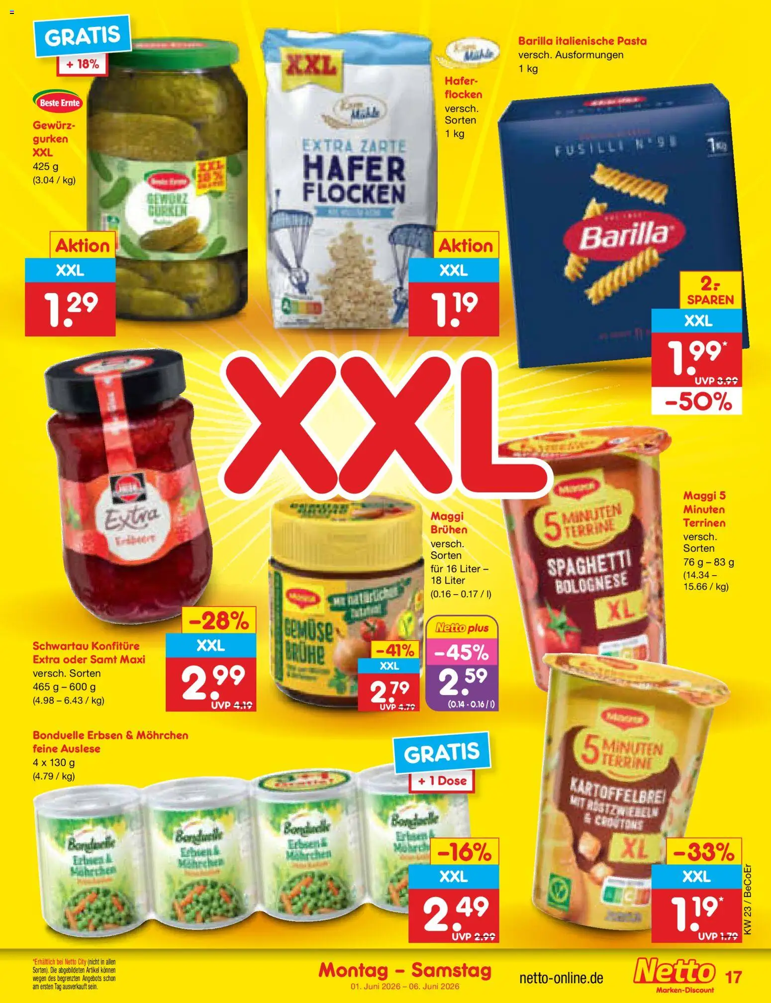 Netto Marken-Discount Prospekt – gültig ab 01.06.2026 | Seite: 19 | Produkte: Maggi, Barilla, Pasta, Erbsen
