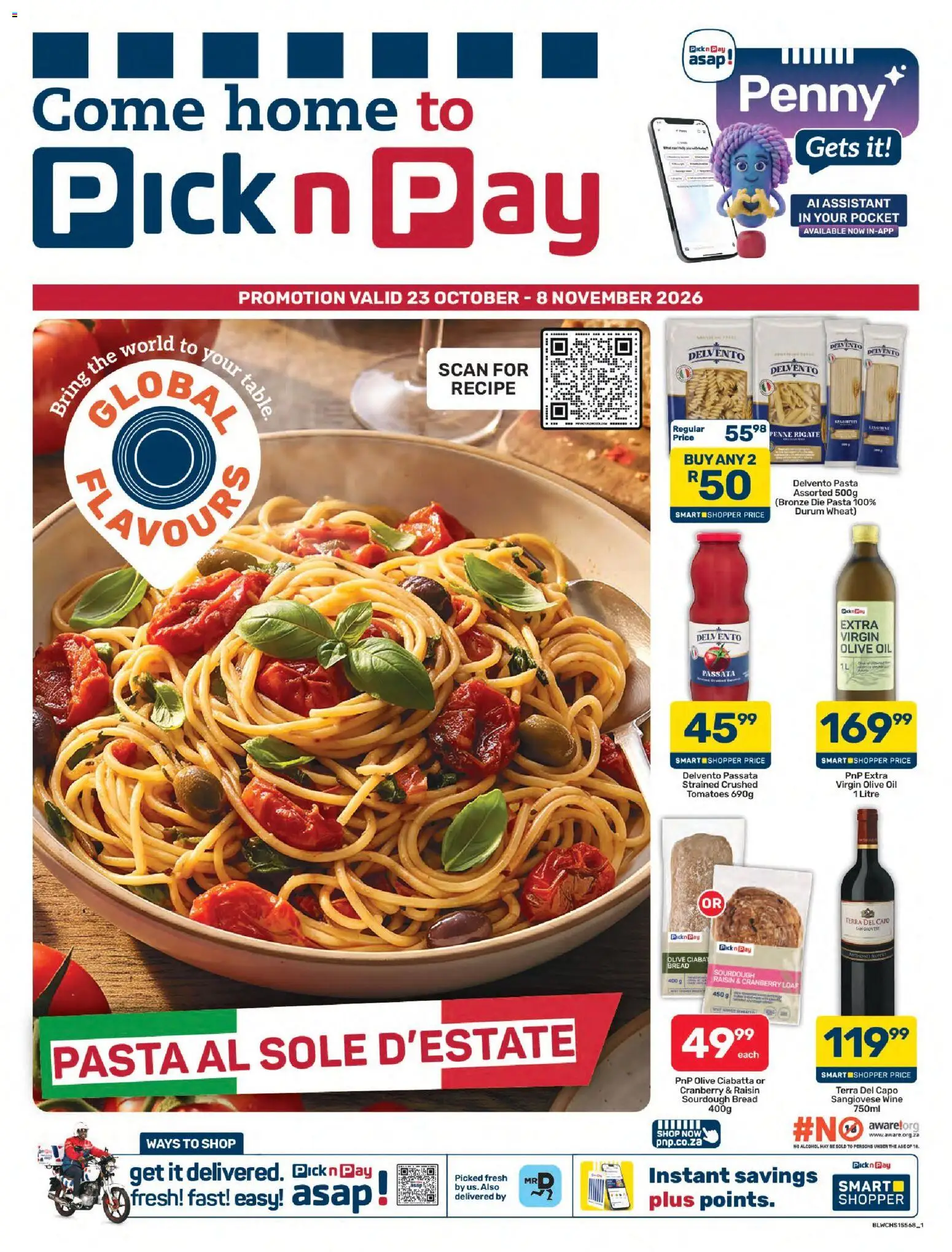 New Pick n Pay catalogue – valid from 23/10/2026 | Page: 1 | Products: Oil, Bread, Wine, Pasta