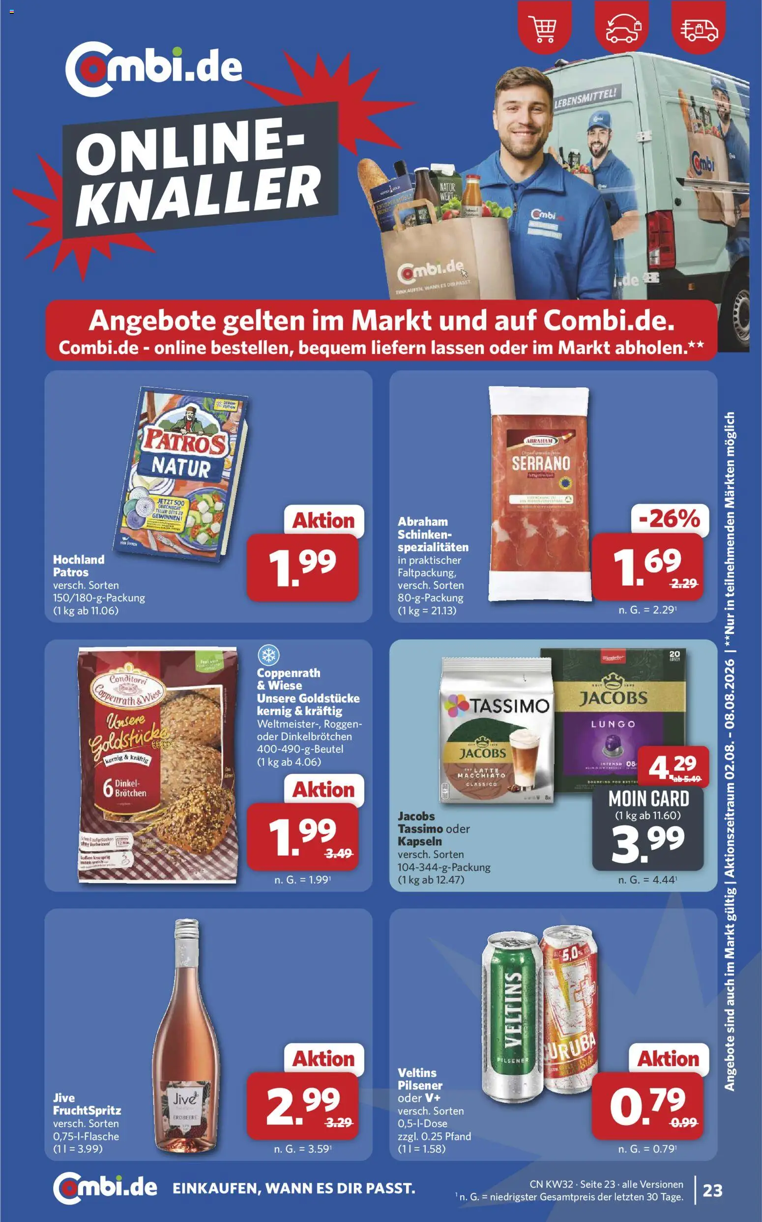 Combi Prospekt – gültig ab 03.08.2026 | Seite: 27 | Produkte: Patros, Schinken, Tassimo, Veltins