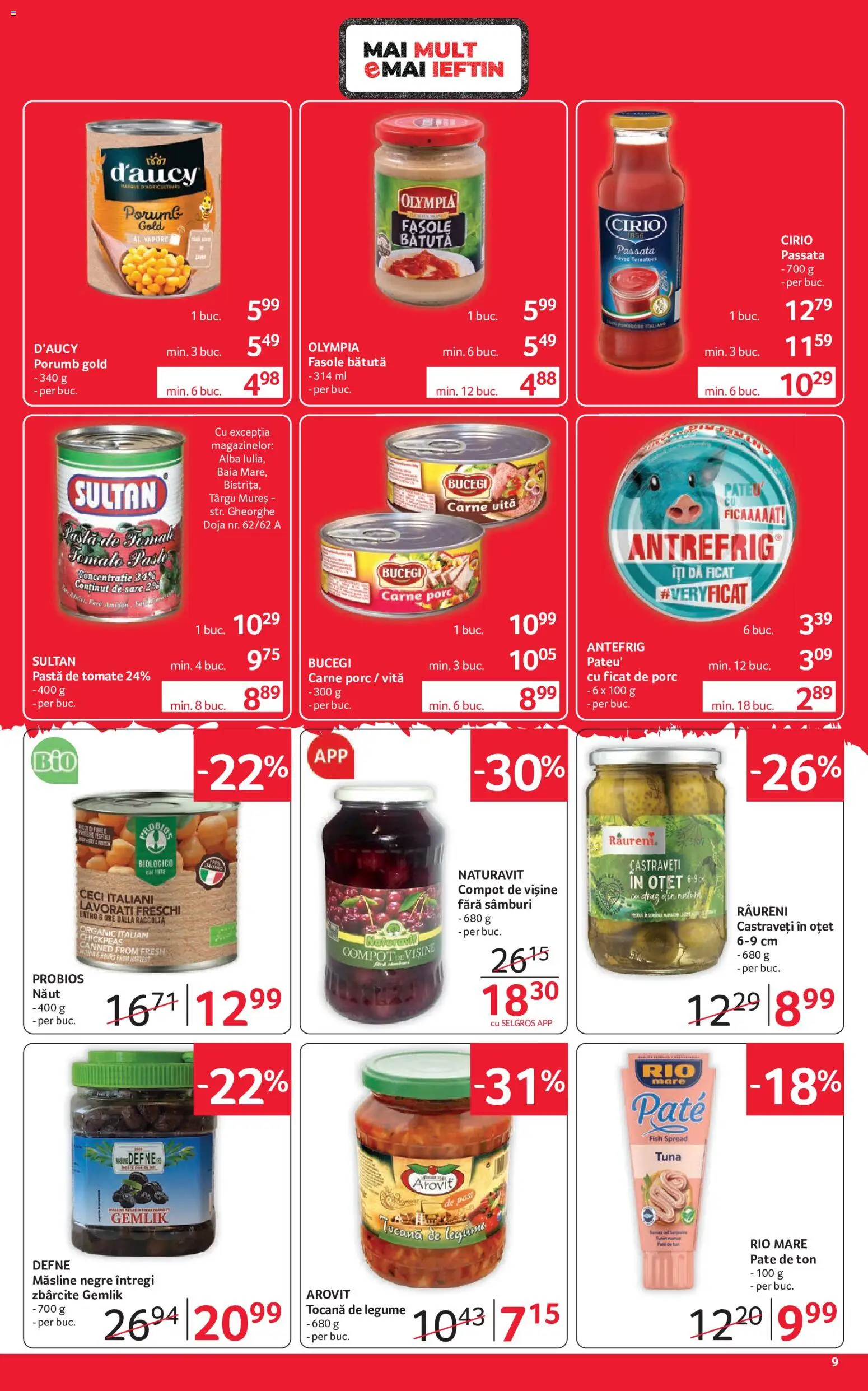 Noul catalog Selgros – valabil de la 18.09.2026 | Pagină: 9 | Produse: Oțet, Cirio, Paste, Castraveți