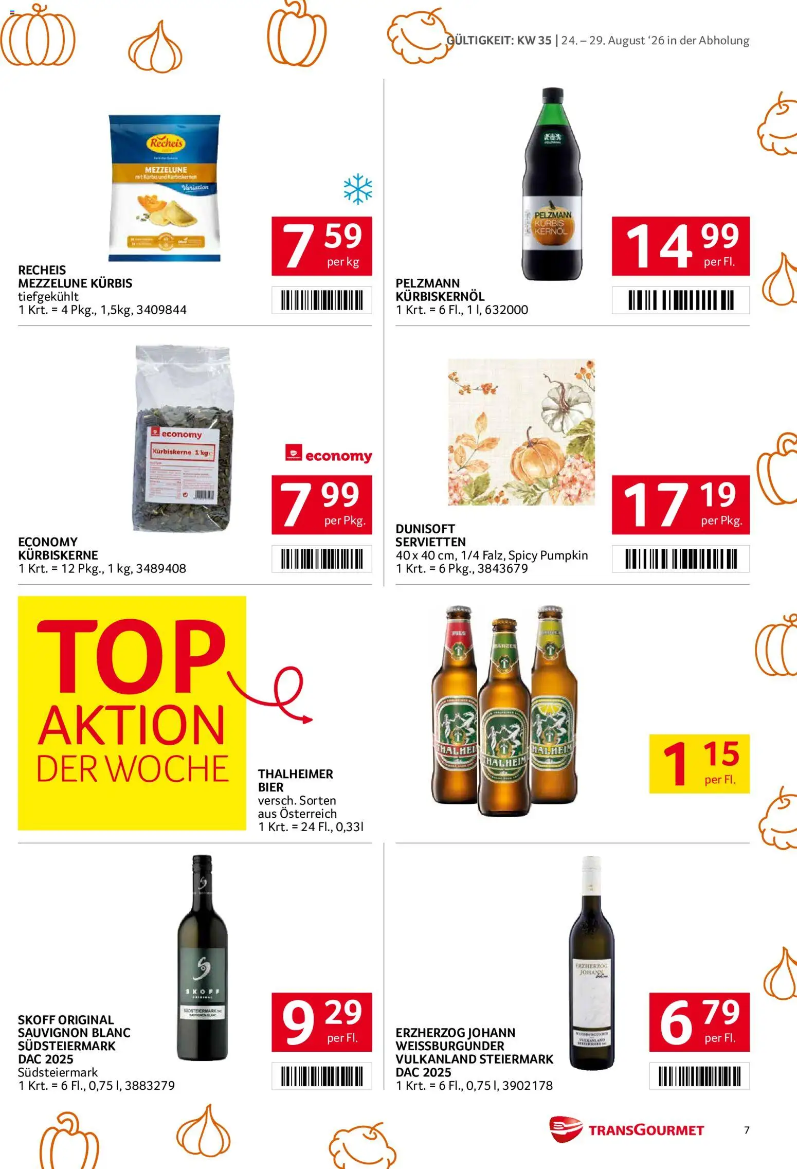 Transgourmet Flugblatt gültig ab 24.08.2026 | Seite: 7 | Produkte: Kürbis, Bier