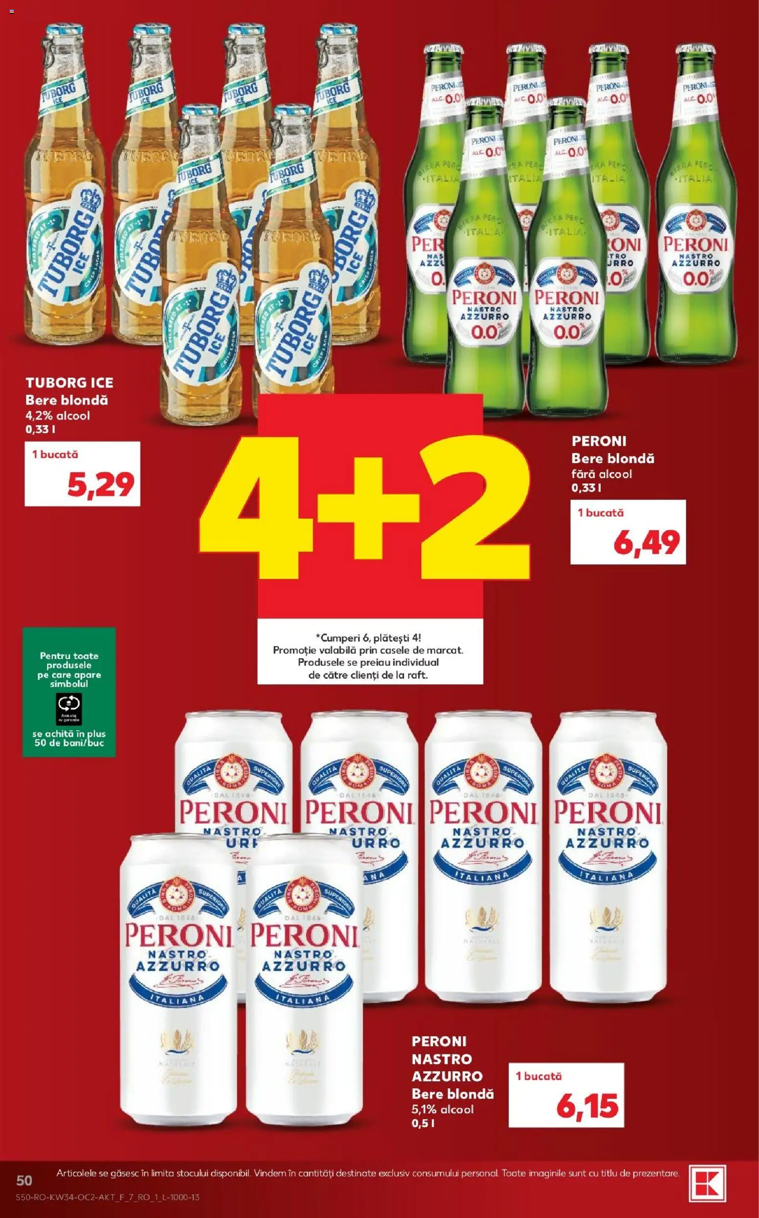 Noul catalog Kaufland – valabil de la 19.08.2026 | Pagină: 50 | Produse: Peroni nastro azzurro, Bere, Plus