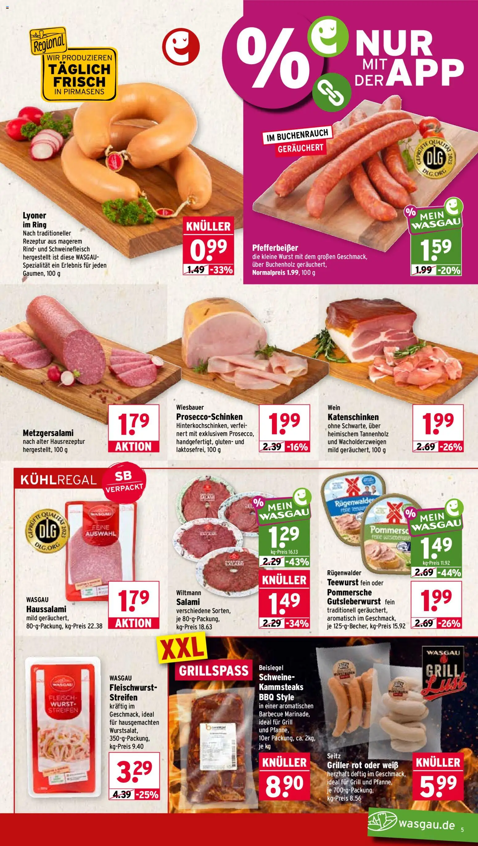 Wasgau Prospekt – gültig ab 20.07.2026 | Seite: 5 | Produkte: Wurst, Salami, Wein, Griller