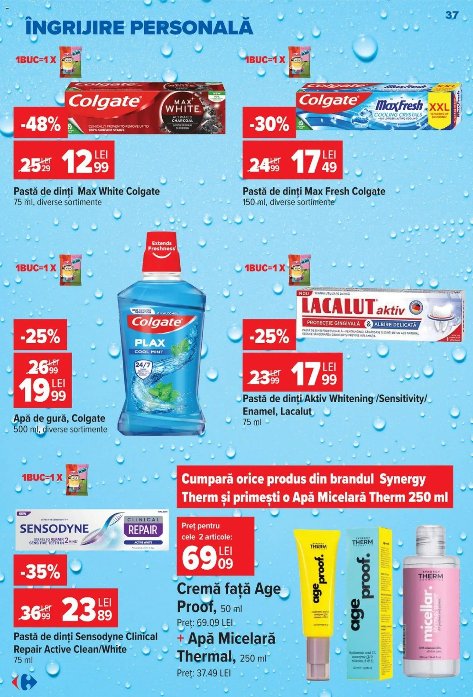 Noul catalog Carrefour – valabil de la 14.10.2026 | Pagină: 37 | Produse: Active, Cremă, Pastă de dinți, Apă