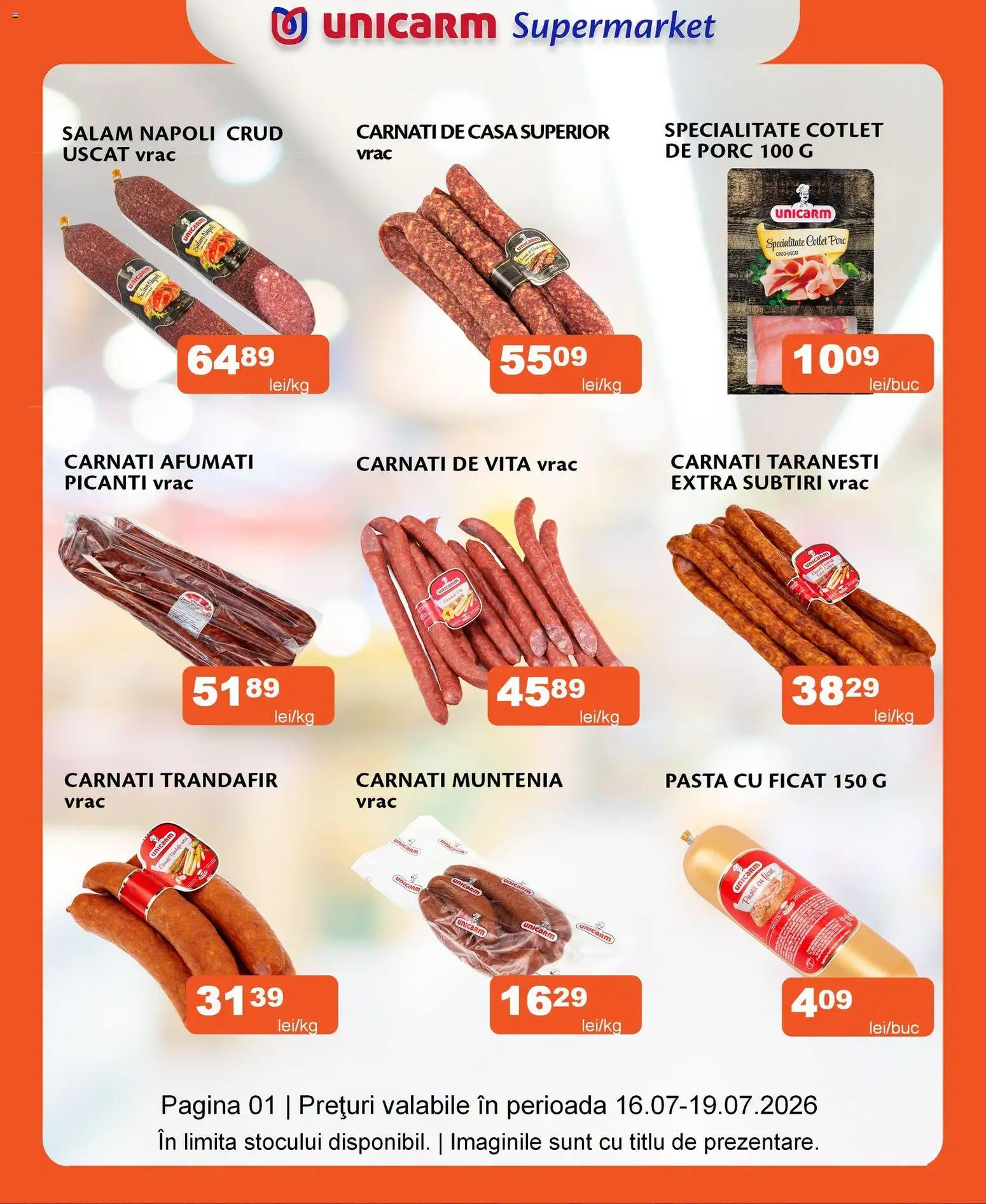 Noul catalog Unicarm – valabil de la 16.07.2026 | Pagină: 1 | Produse: Trandafir, Lait de coco, Cotlet porc, Salam