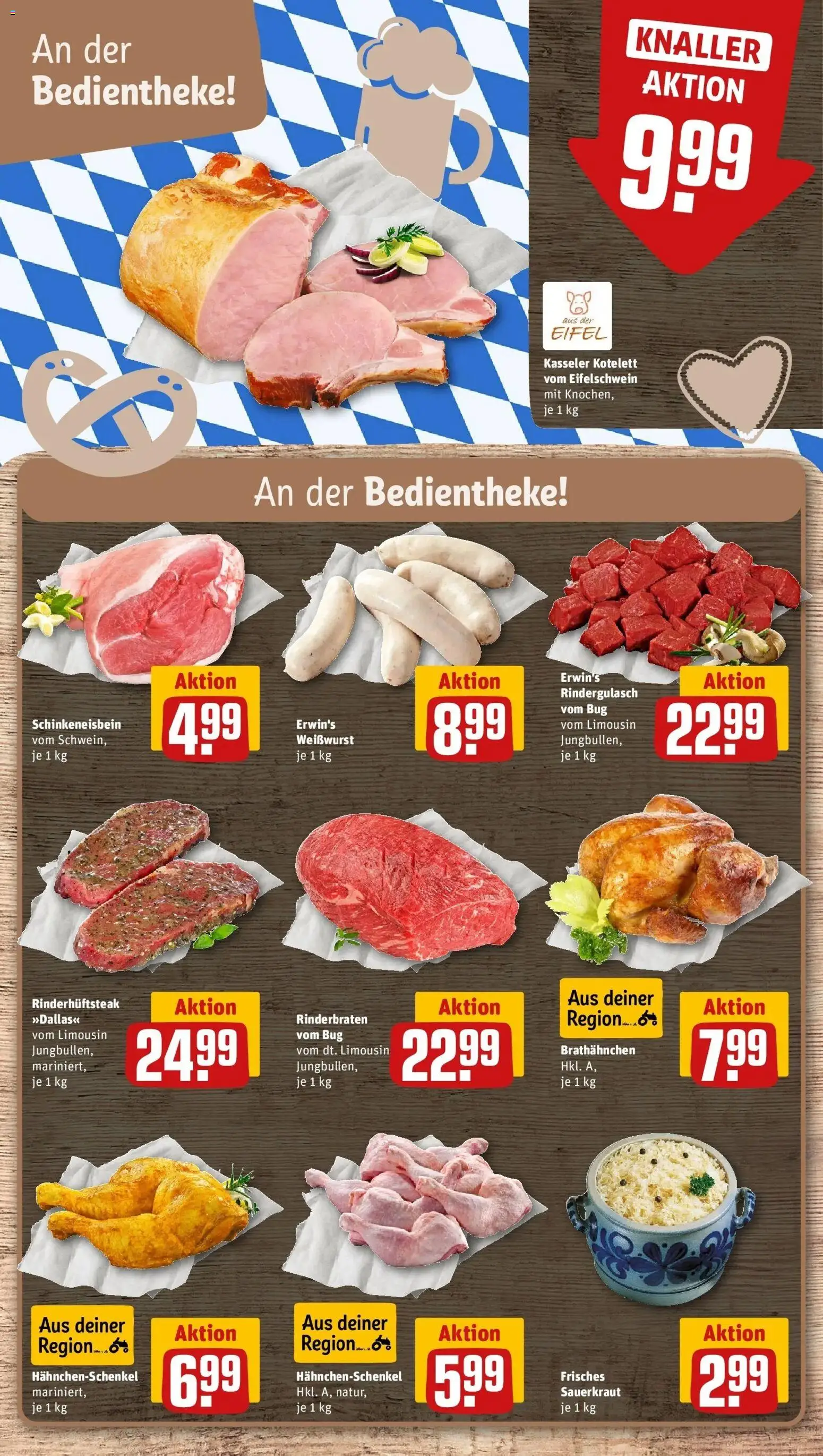REWE Prospekt ab 14.09.2026 zum Blättern » Angebote | Seite: 6 | Produkte: Rinderbraten, Rindergulasch, Hahnchenschenkel, Weißwurst