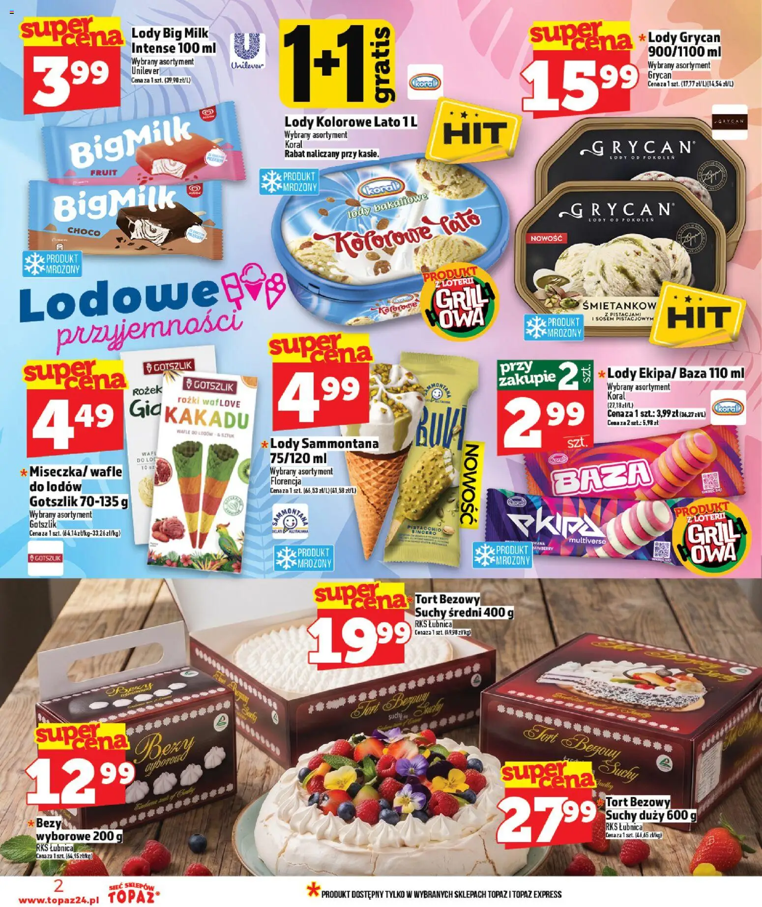 Topaz gazetka - MAZ od 30.04.2026 | Strona: 2 | Produkty: Lody Grycan, Tort, Big Milk, Lody
