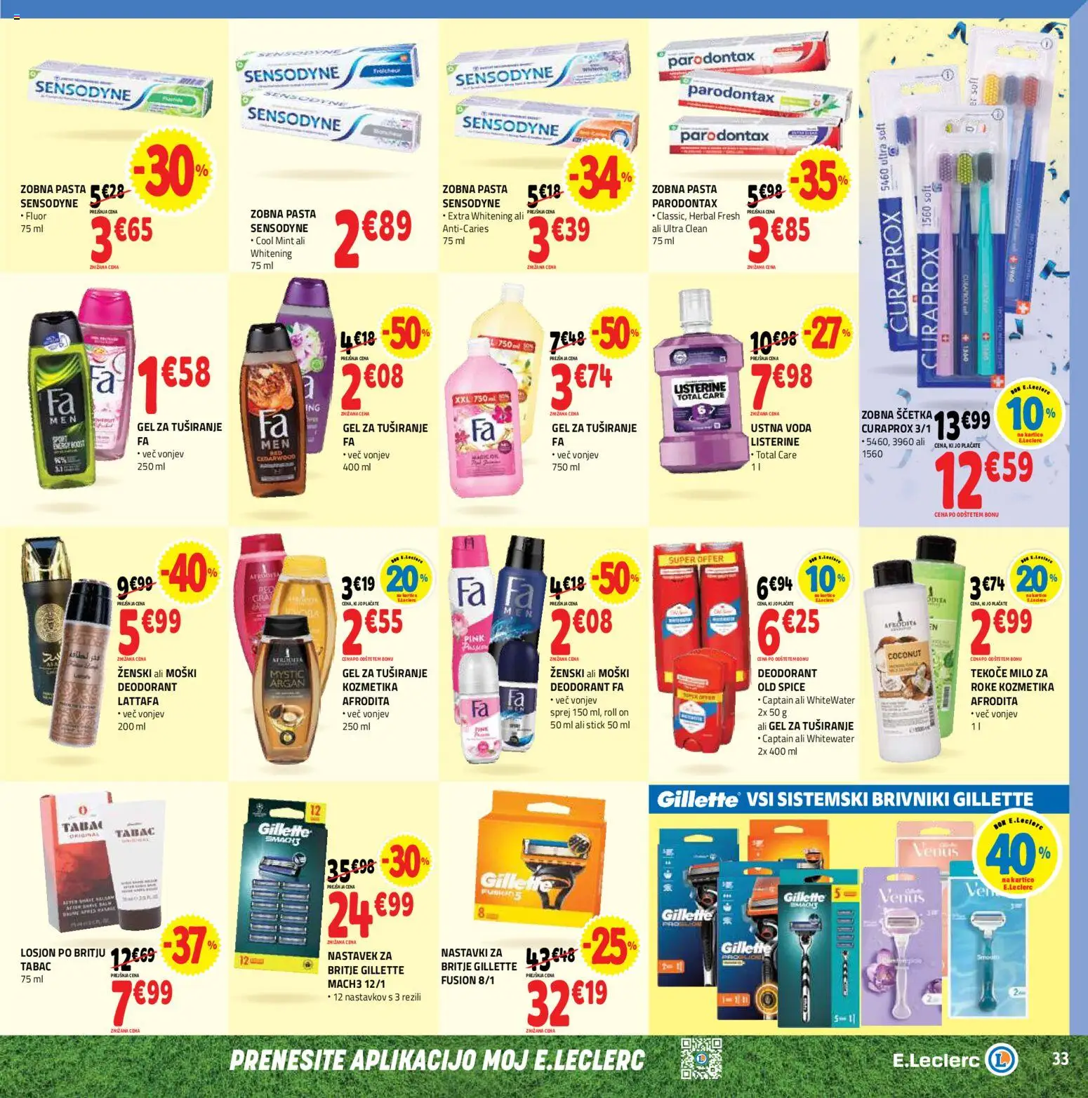 Novi E.leclerc katalog ponudbe – veljaven od 10.06.2026 | Stran: 33 | Izdelki: Tekoče milo, Deodorant, Zobna scetka, Voda