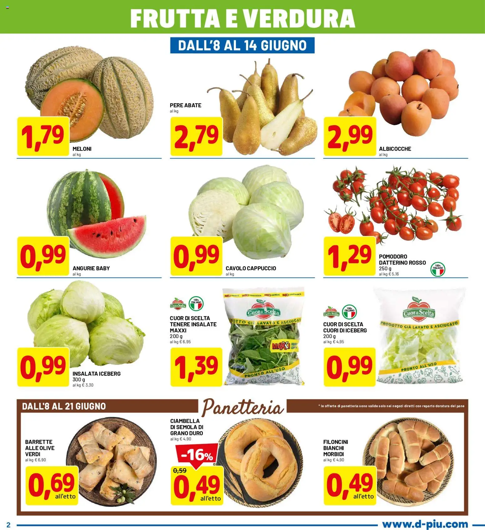 Volantino D Più del 08.06.2026 | Pagina: 2 | Prodotti: Frutta, Pomodoro, Olive, Cavolo