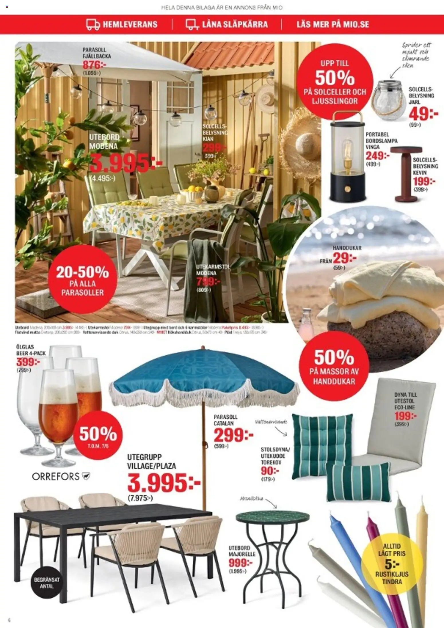 Mio reklamblad aktuell från 23/06/2026 | Sida: 6 | Produkter: Parasoll, Bordslampa