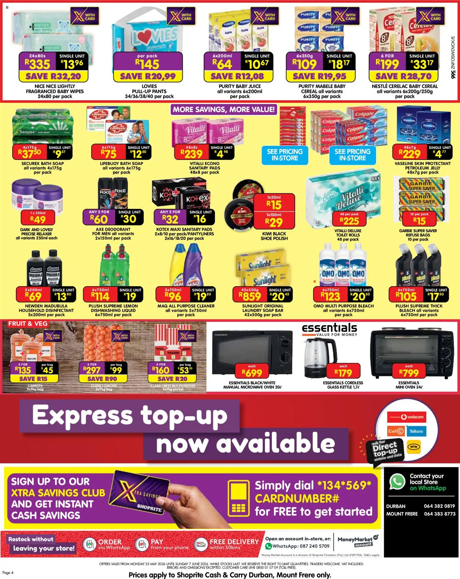 New Shoprite catalogue – valid from 25.05.2026 | Page: 4 | Products: Bag, Microwave oven, Bath, Disinfectant