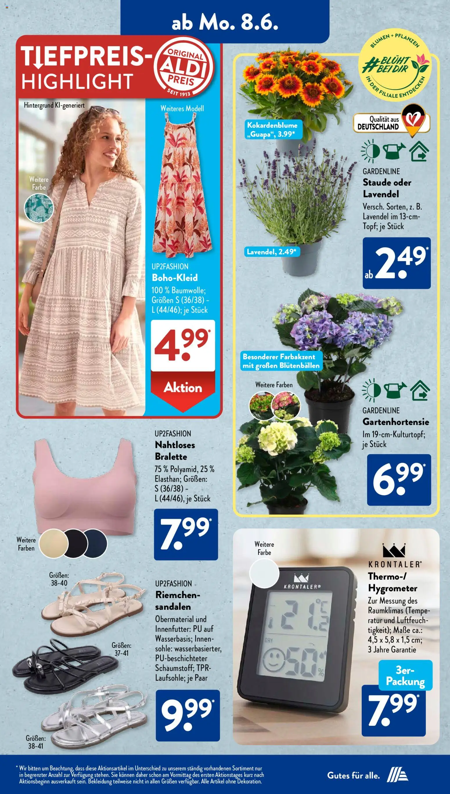 Aldi Süd Prospekt – gültig ab 08.06.2026 | Seite: 6 | Produkte: Up2fashion, Blumen, Sandalen, Lavendel