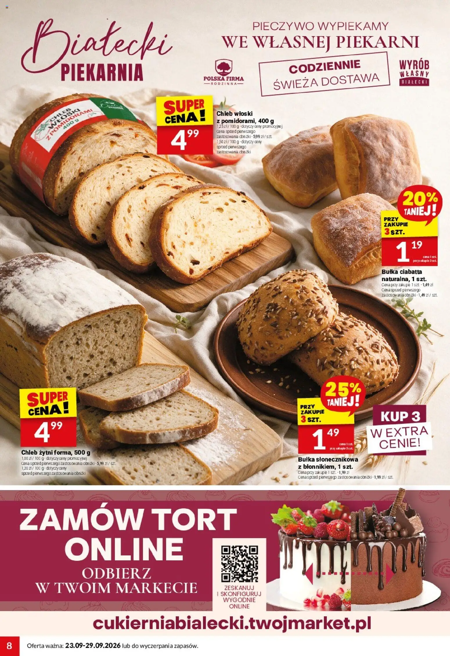 Twój Market gazetka od 23.09.2026 | Strona: 8 | Produkty: Chleb żytni, Piekarnia, Bułka ciabatta, Ciabatta