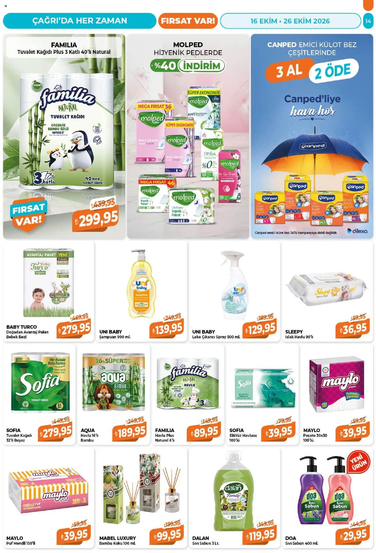 Çağrı Market Katalog - 16 Ekim 2026 tarihinden itibaren geçerlidir | Sayfa: 14 | Ürünler: Tuvalet, Mendil, Koku, Tuvalet kağıdı