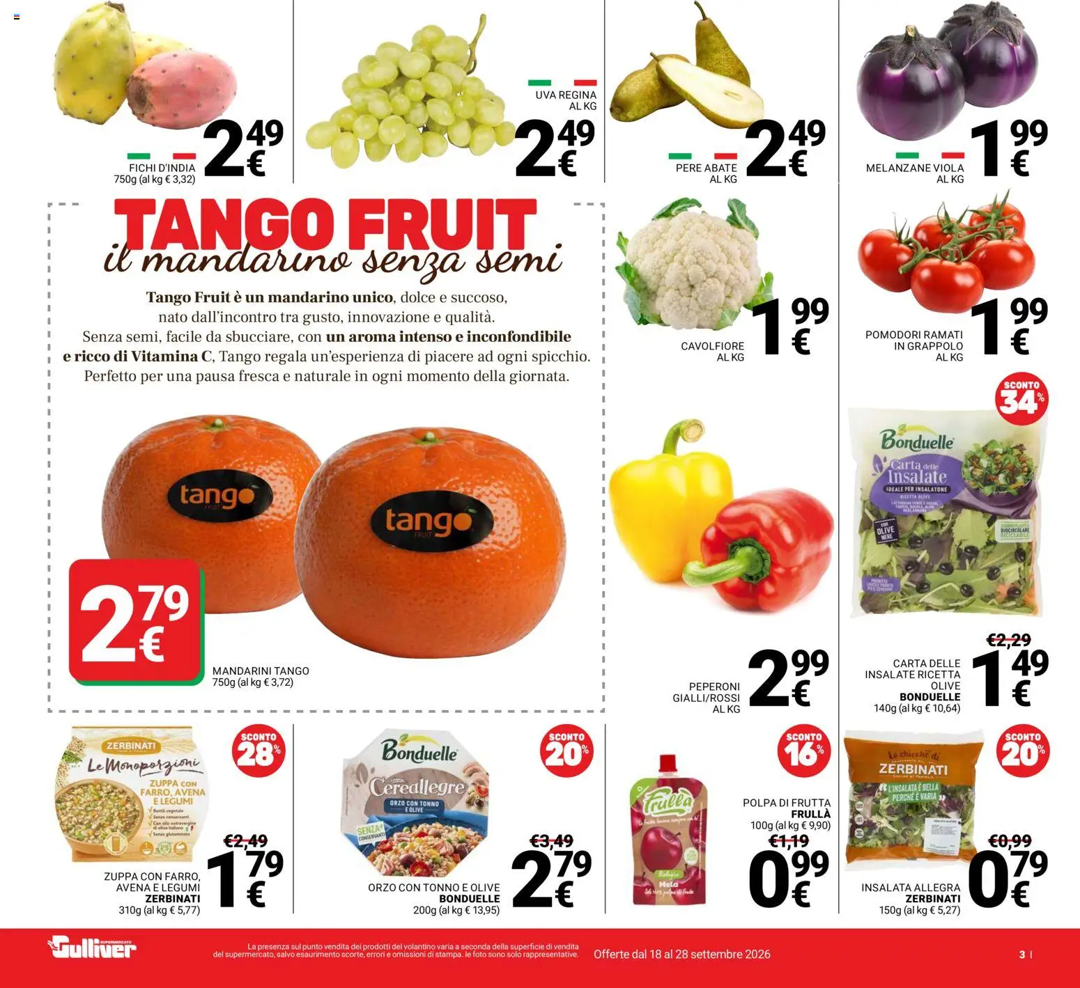Volantino Gulliver del 18/09/2026 | Pagina: 3 | Prodotti: Olive, Pomodori, Uva, Tonno