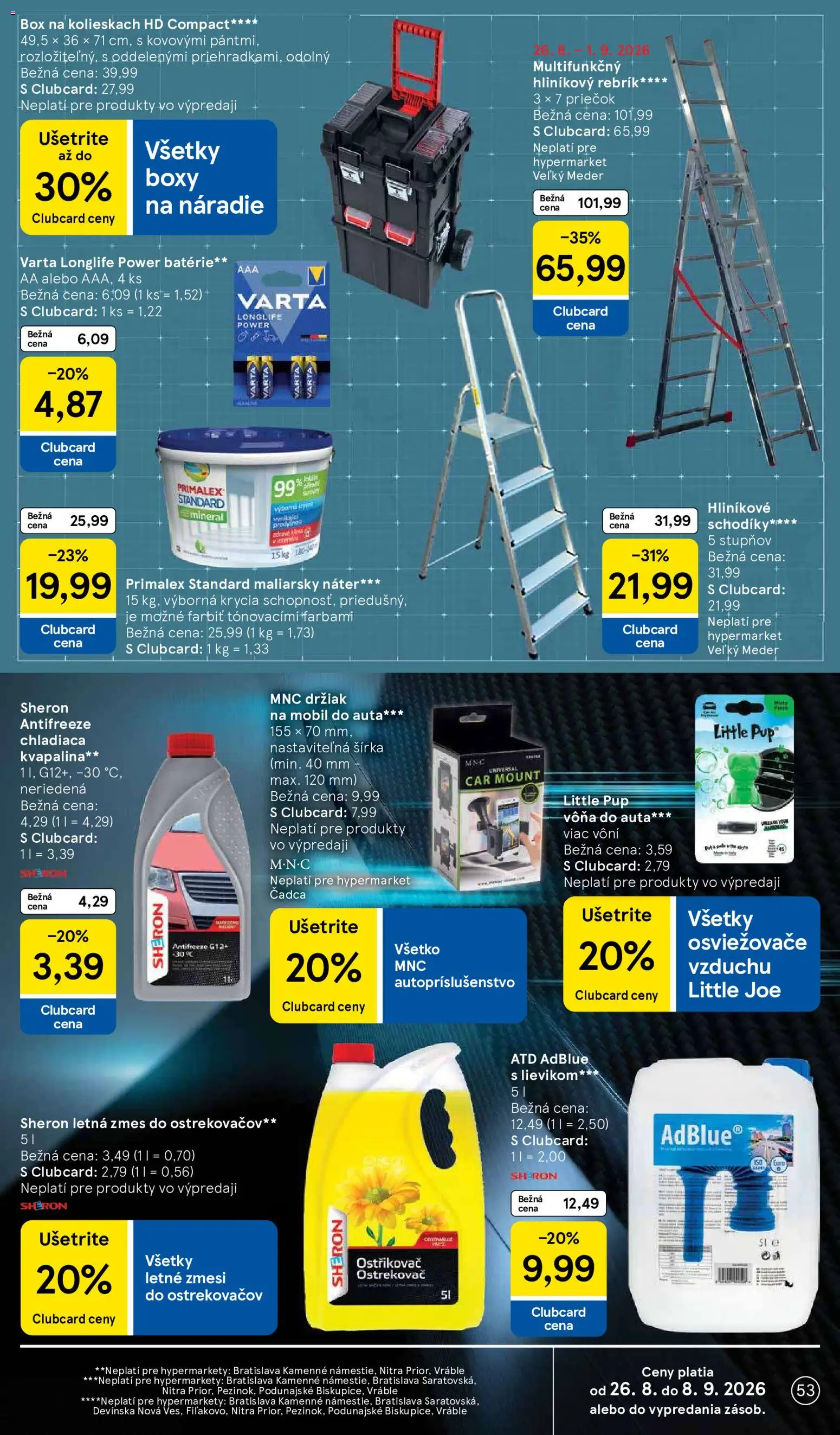 Nové Tesco akcie – leták je platný od 26.08.2026 | Strana: 53 | Produkty: Náradie, Mobil, Rebrík