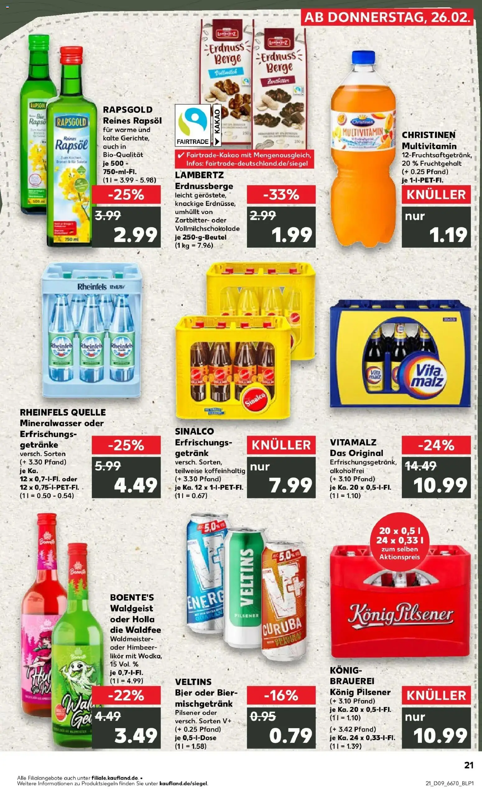 Kaufland prospekt Emmerich Am Rhein	 – gültig ab 26.02.2026 | Seite: 21 | Produkte: Sinalco, Konig pilsener, Bier, Mineralwasser